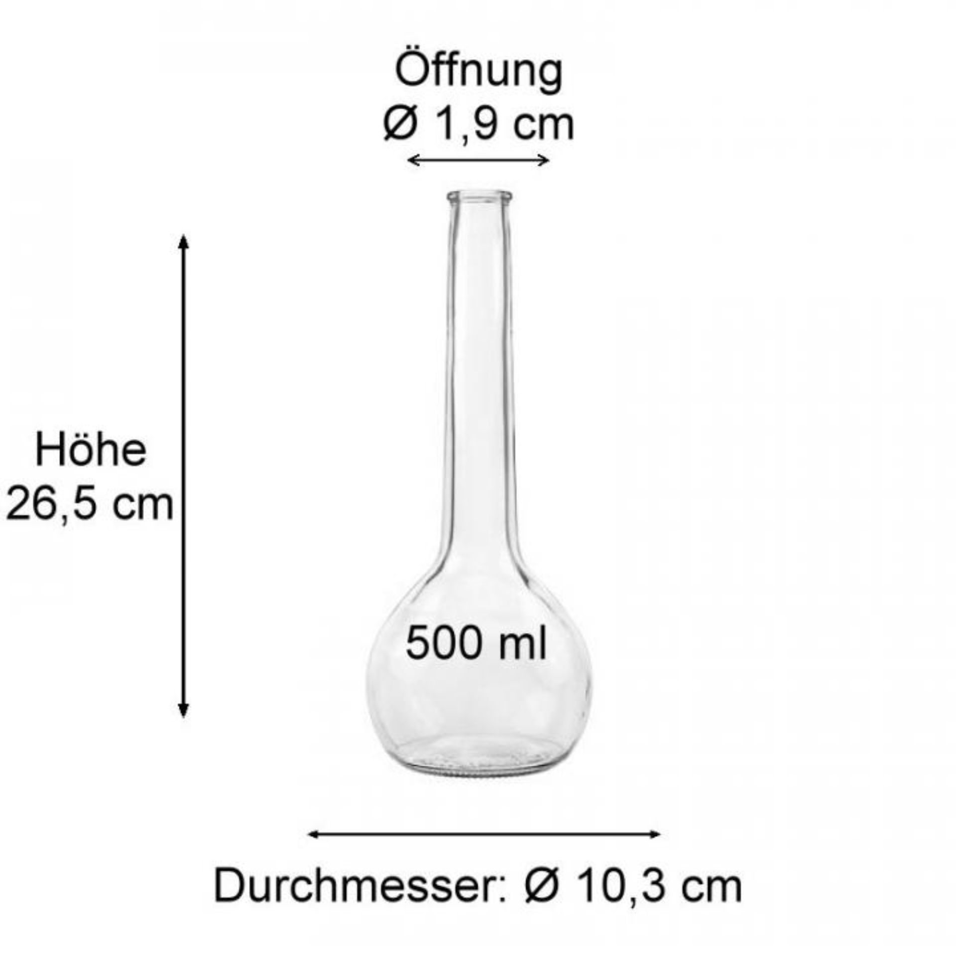 Klaren Glasflasche 500 ml in Kugelform mit Korkverschluss, bietet elegantes Design und praktische Aufbewahrung für Getränke und Öle.