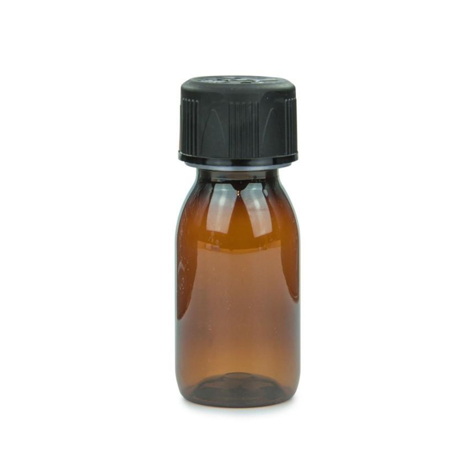 Leere Glasflasche aus Braunglas mit ROPP-Verschluss – 100 ml Apothekerflasche für Kosmetik, Labor und Pharmazie Ein leerer, transparenter Glasflakon mit silberfarbenem Schraubverschlussdeckel, stehend auf weißem Hintergrund.