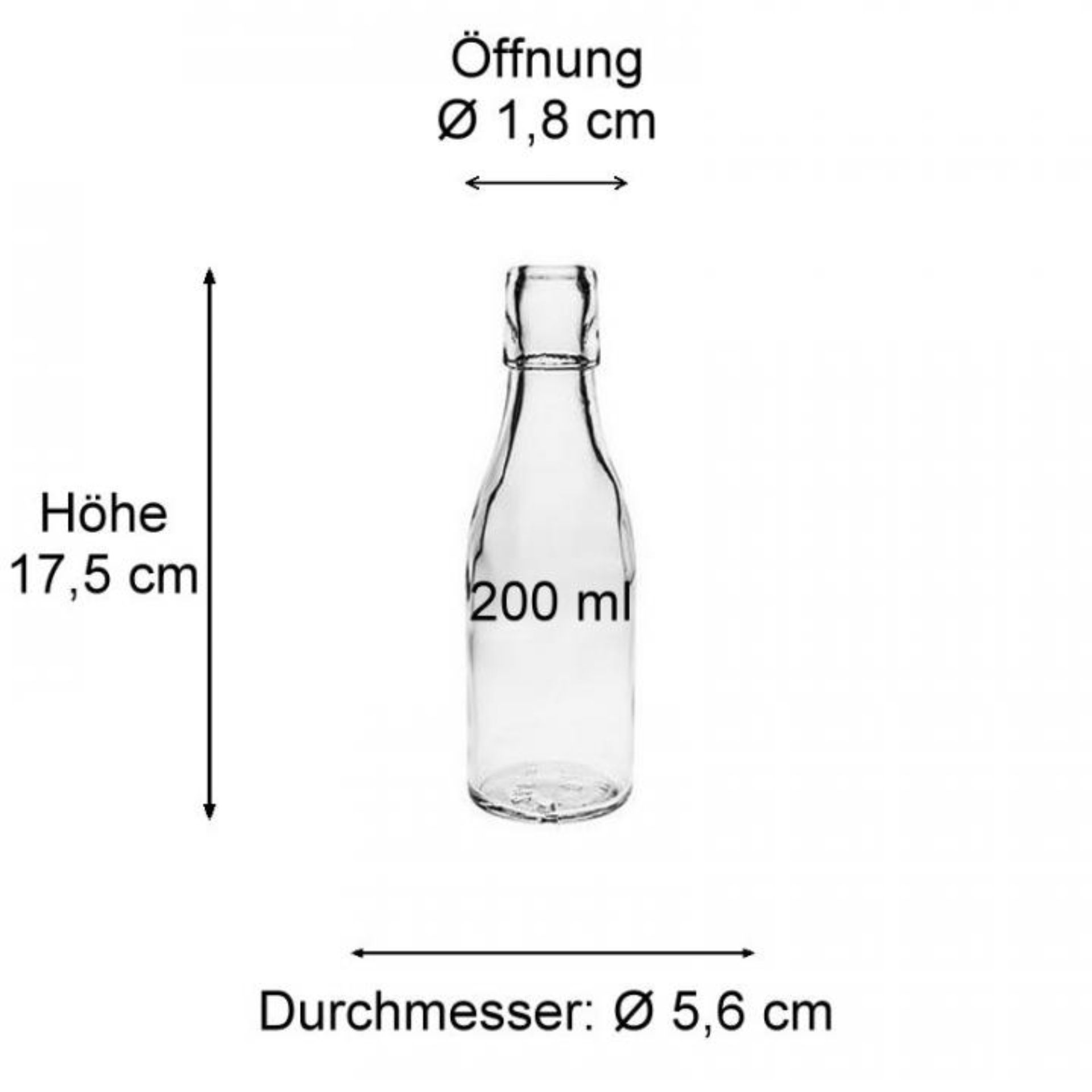 Glasflasche 200 ml mit Bügelverschluss, ideal für Getränke und Flüssigkeiten, hochwertige Glasflasche, wiederverwendbar, umweltfreundlich, 200 ml Fassungsvermögen, praktischer Bügelverschluss für einfache Handhabung.
