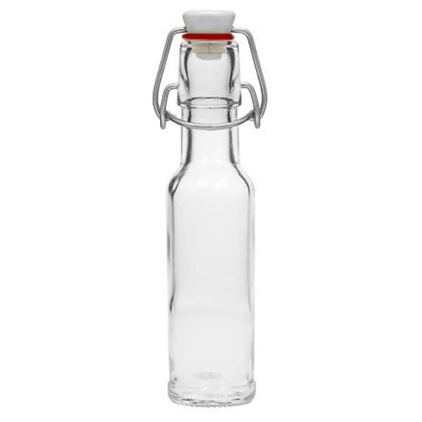 100 ml Glasflasche mit Bügelverschluss, ideal zum Abfüllen von Getränken, Essenzen oder Ölen. Hochwertiges, transparentes Glasdesign mit praktischem Verschlussmechanismus für sicheres, tropffreies Verschließen.