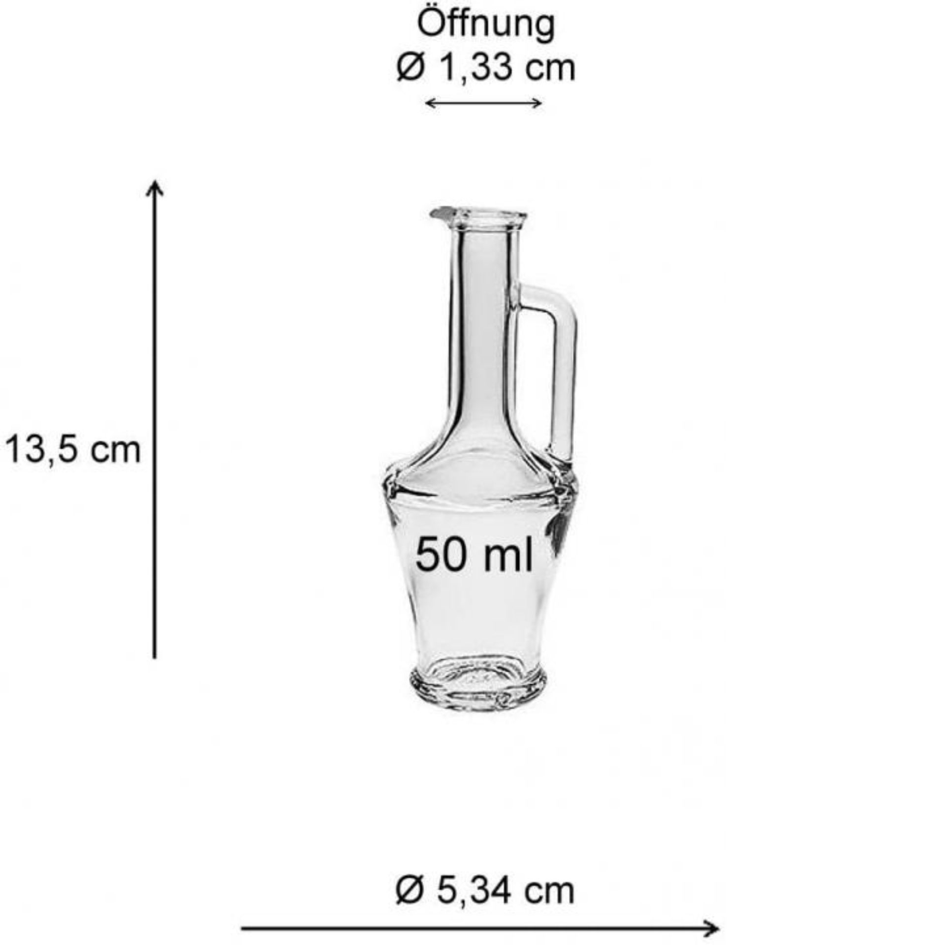 50 ml Glasflasche Amphore mit Korken – Dekorative Mini-Flasche aus Klarglas Bild einer 50 ml Glasflasche in Amphorenform mit Korken - ideal für Liköre und Spirituosen, erhältlich bei Flaschen, Gläser und Dosen.