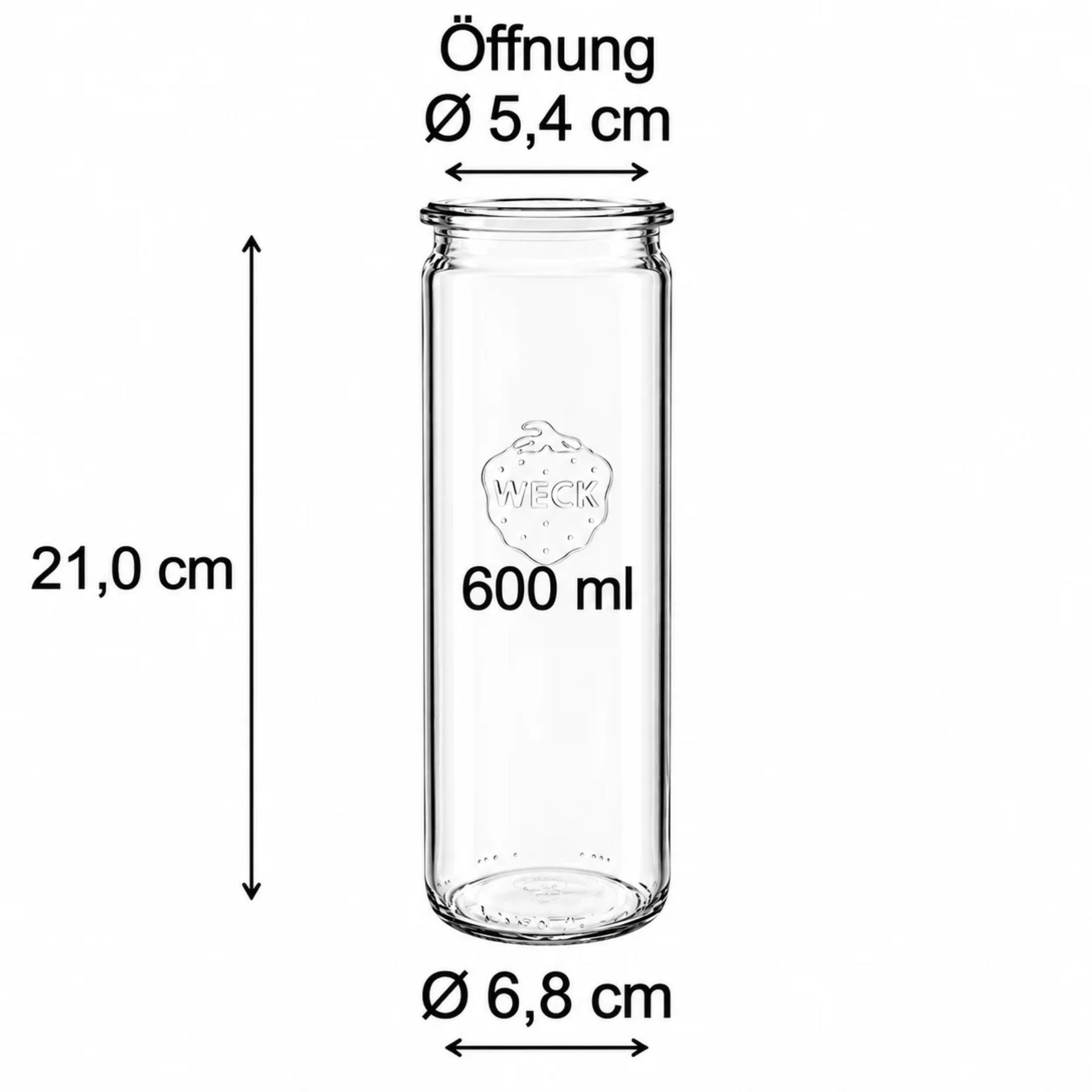 Weckglas Zylinderglas 600 ml - Hochwertiges Einmachglas mit luftdichtem Verschluss, ideal für das Konservieren von Lebensmitteln, Marmeladen oder als stilvolle Aufbewahrung.