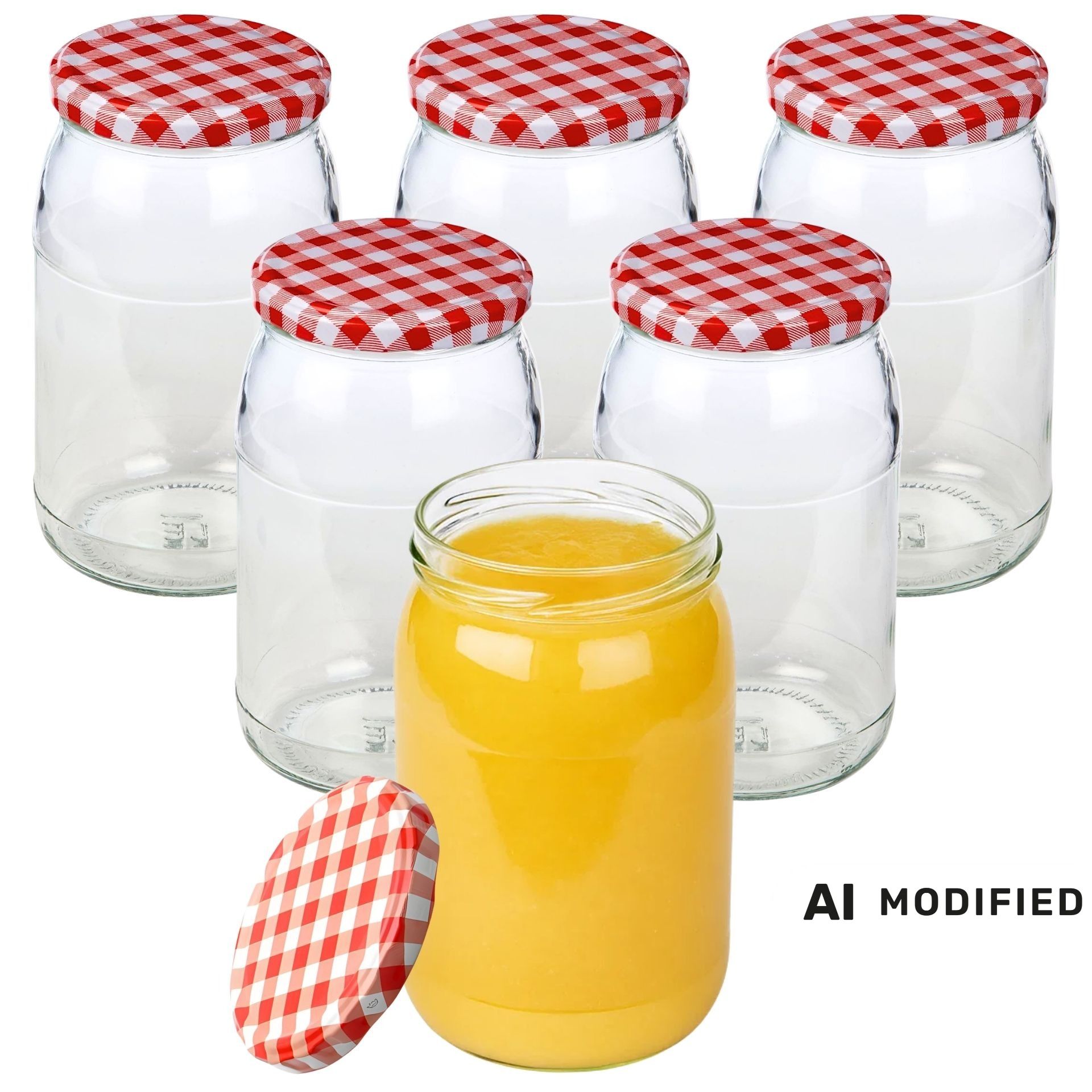 Einmachgläser 6x900 ml mit Schraubdeckel rot-weiss kariert