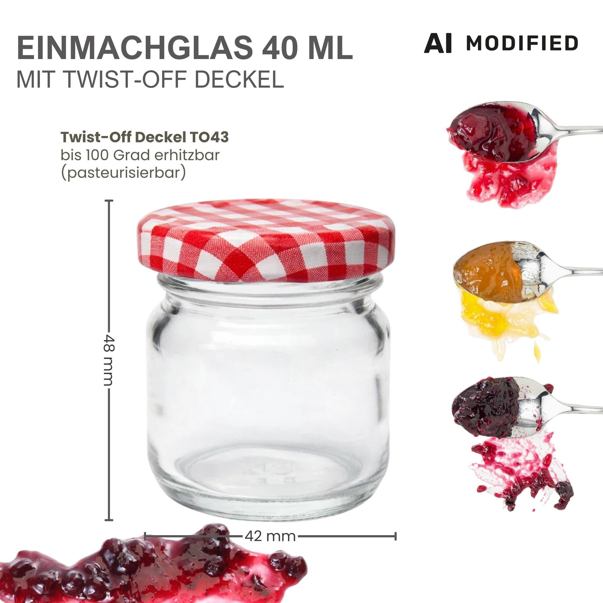 Kleine Einmachgläser 10x40 ml mit Schraubdeckel rot-weiss kariert