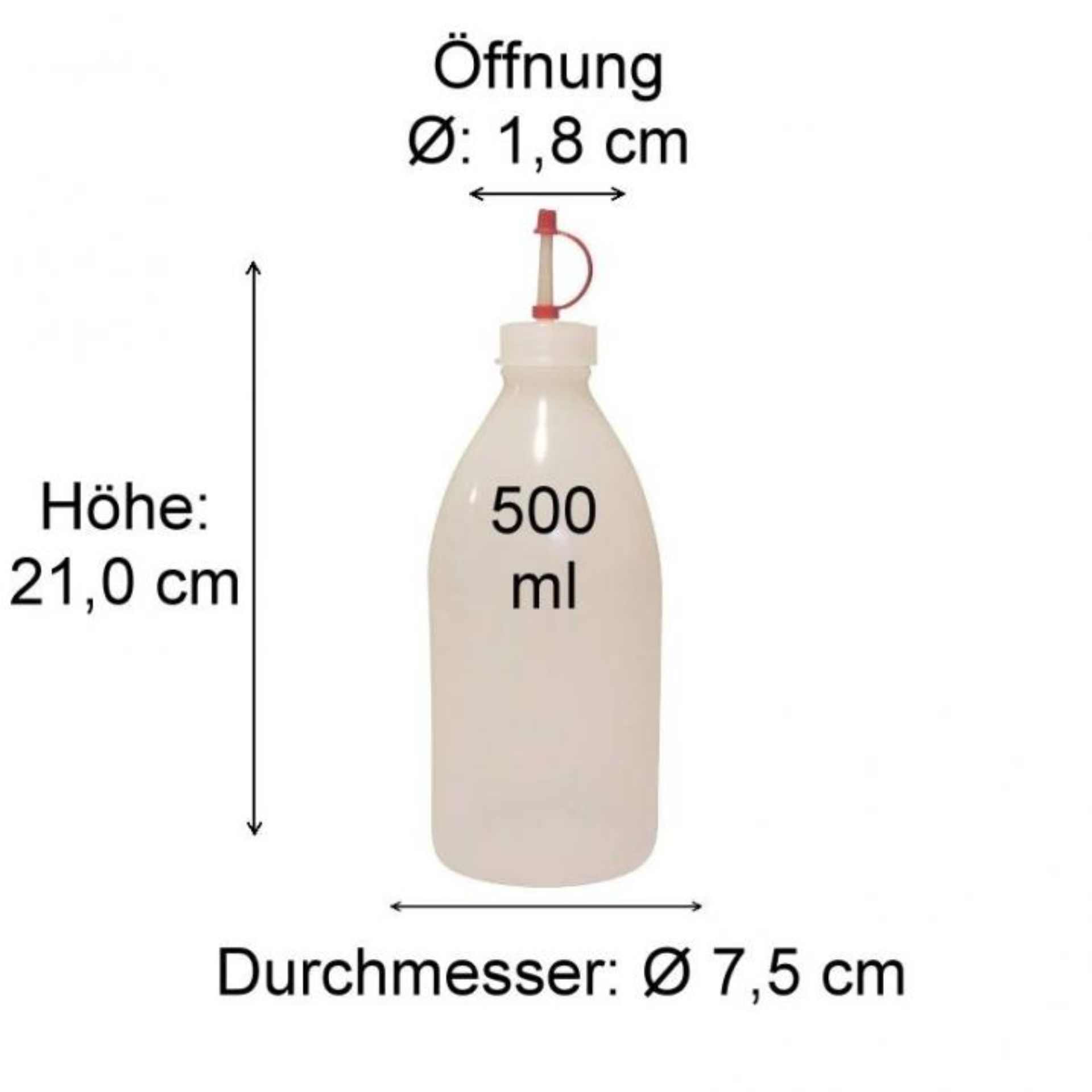 Produktbild VI9103KH500 mit Abmessungen, Glasflasche mit einer Kapazität von 500 ml, detailliertes technisches Diagramm mit spezifischen Maßen für Verpackungs- und Lieferzwecke, optimale Lösung für Getränkeindustrie, hochwertiges Glasdesign.