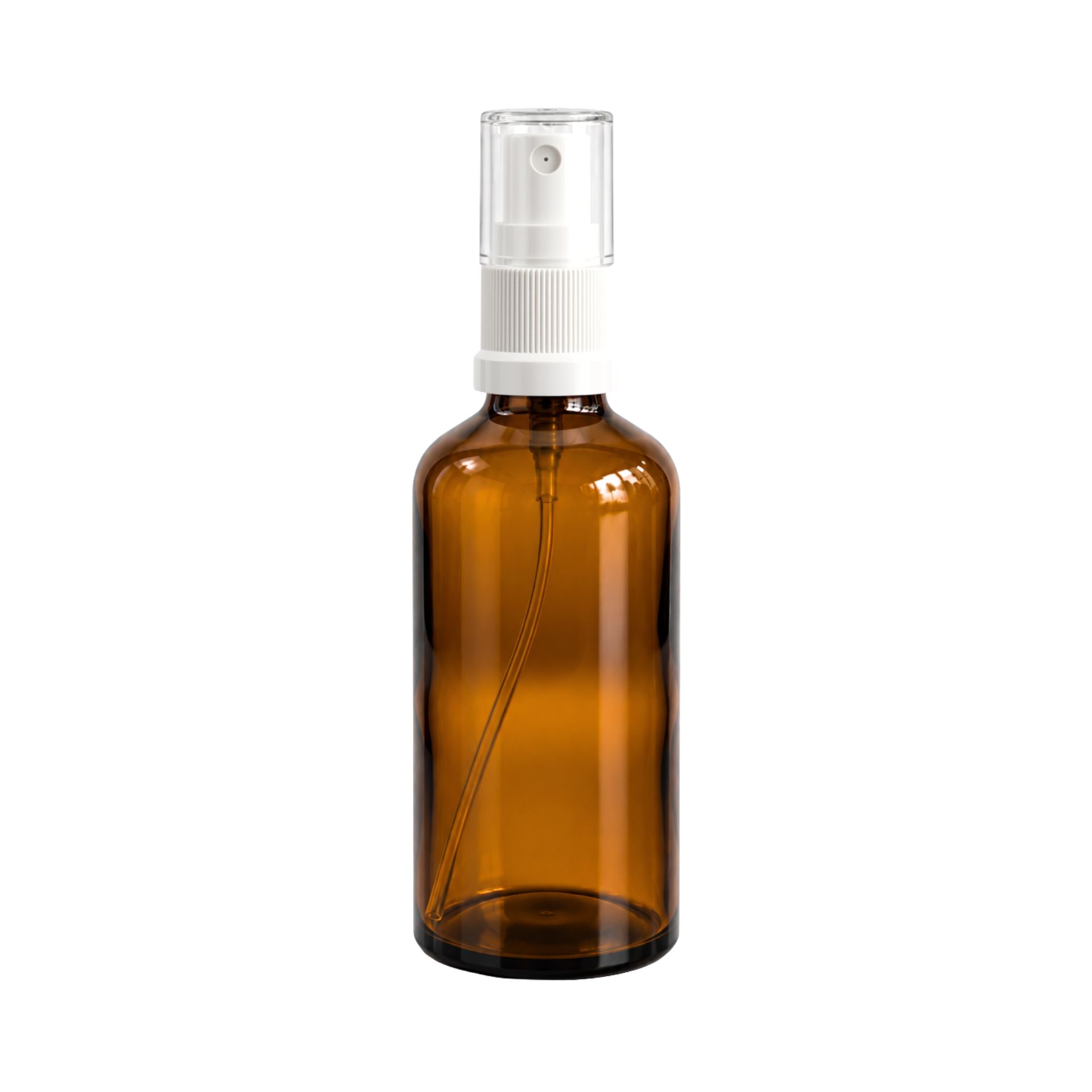 Braune 50 ml Sprühflasche mit Zerstäuberaufsatz, ideal für kosmetische Anwendungen und Aromatherapie-Produkte.