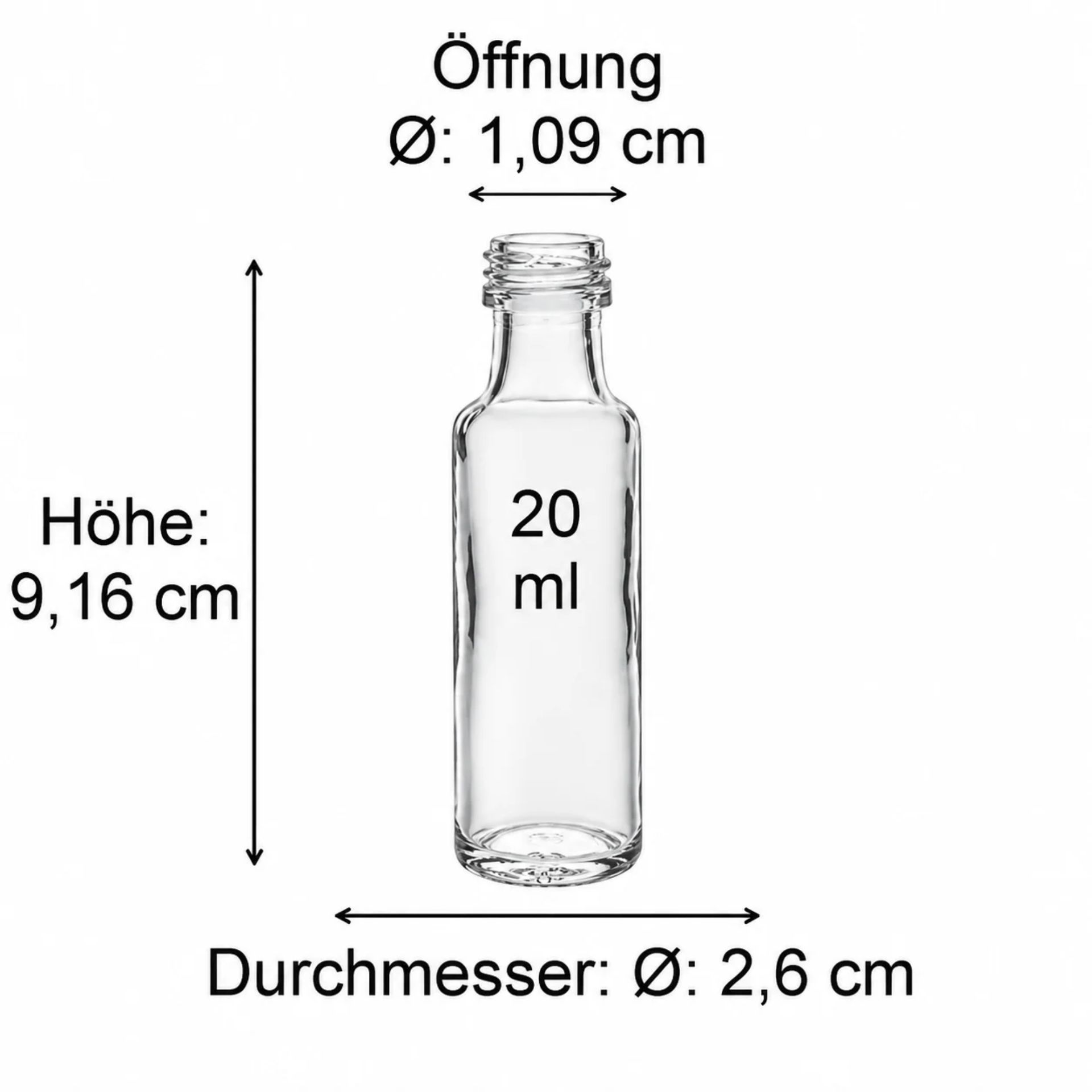 Kleiner Krug aus Glas mit einem Fassungsvermögen von 20 ml, ideal zur stilvollen Präsentation oder Aufbewahrung von Flüssigkeiten.