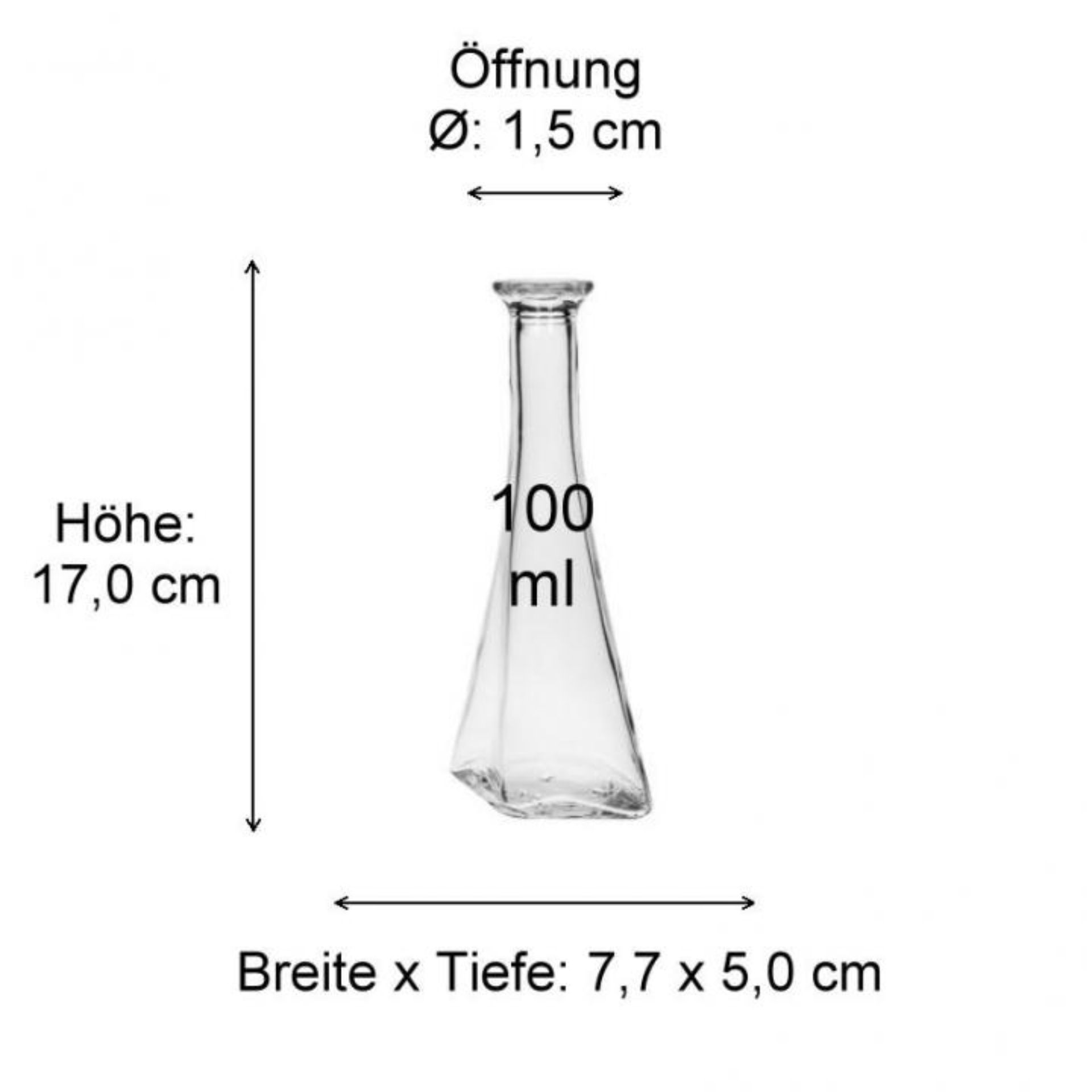 Abbildung der Maße eines VI1313B5K Glasbehälters mit detaillierten Spezifikationen und Abmessungen, ideal zur Produktbeschreibung auf flaschen-glaeser-und-dosen.de.