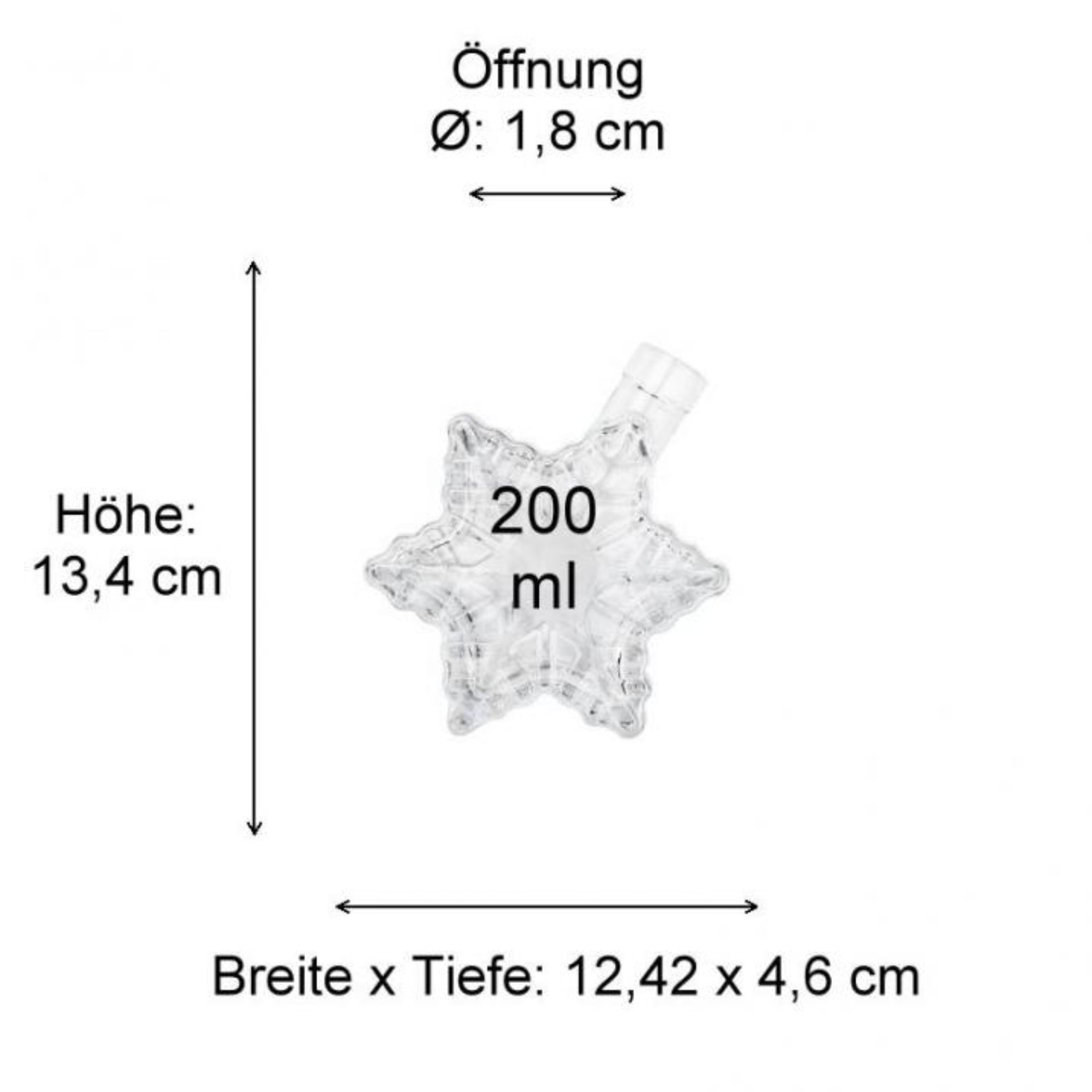 200 ml Glasflasche Schneeflocke – Winterliches Design für Getränke und Deko Produktfoto einer 200 ml Schneeflocke-Glasflasche mit blauer Aufschrift, ideal für Liköre oder Spirituosen, erhältlich bei Flaschen, Gläser und Dosen.