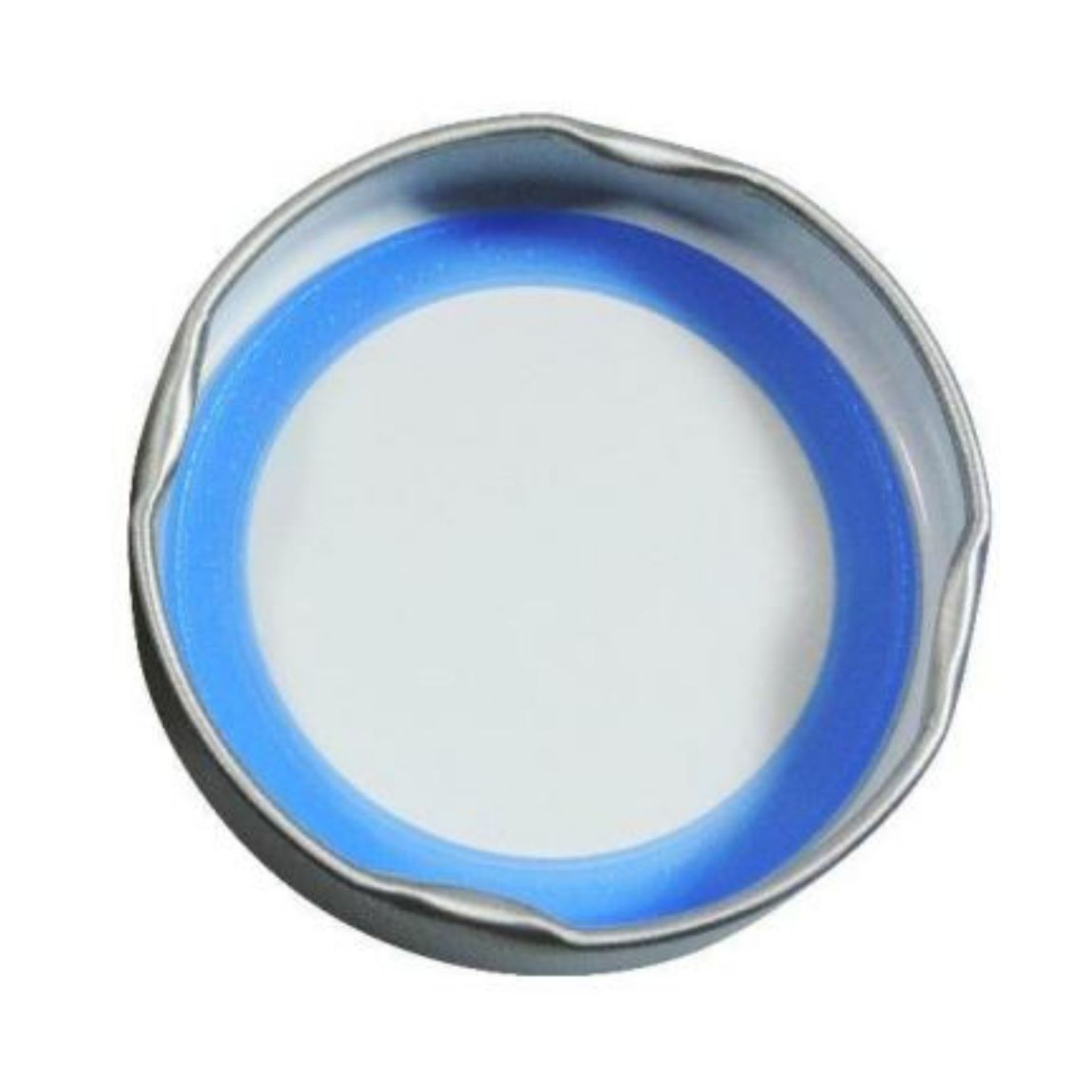 Transparente 400-ml-Vorratsdose aus Glas mit silbernem Metalldeckel; auf weißem Hintergrund stehend.