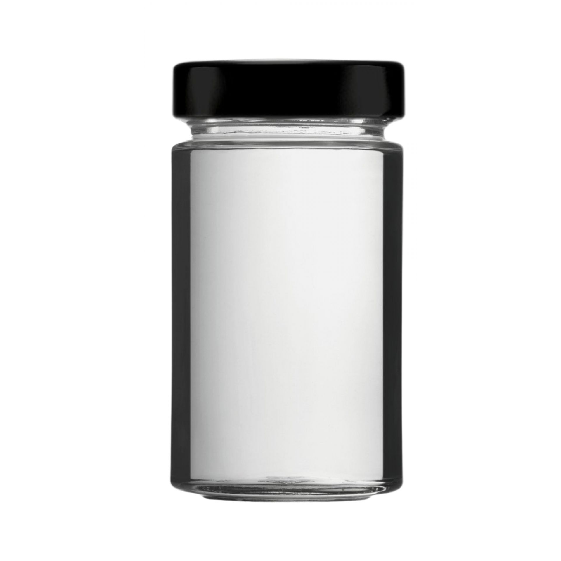 Glasflasche mit Verschluss, transparent, Seitenansicht, 245 ml Kapazität, ideal für Getränkeabfüllung und Präsentation, hochwertiges Material, umweltfreundlich und wiederverwendbar.