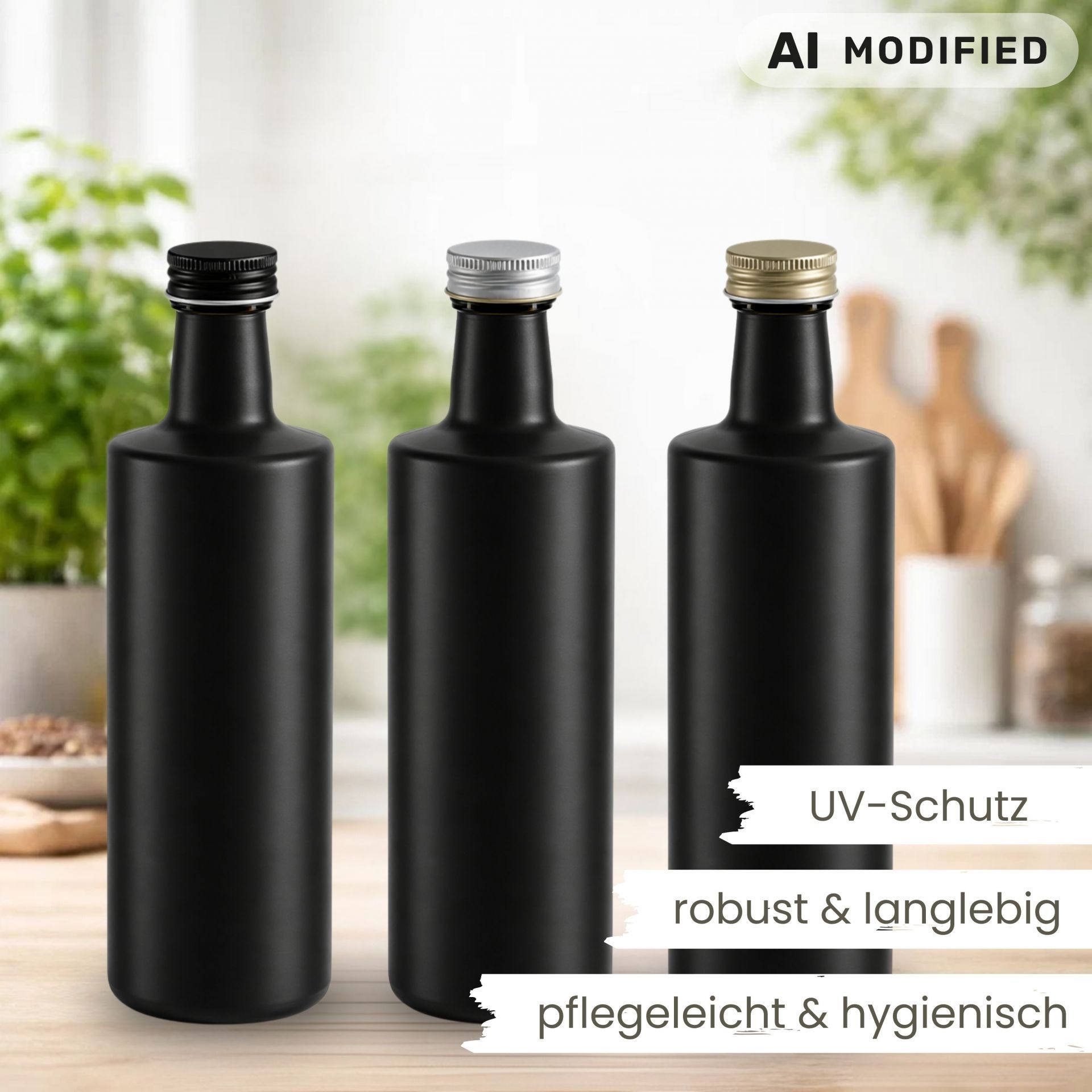Glasflasche 500 ml rund schwarz Ölflasche Deckel schwarz