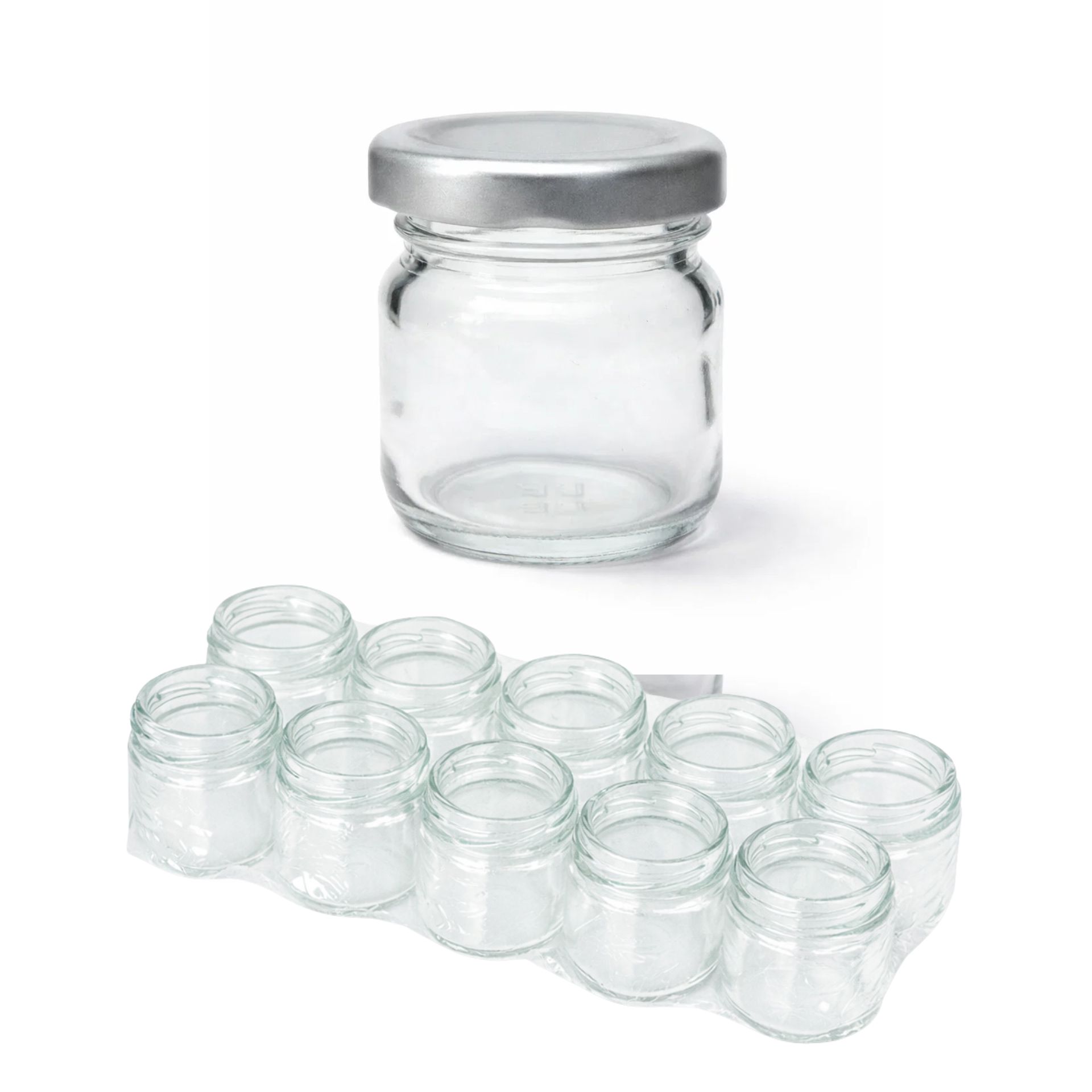 Kleine Einmachgläser 10x40 ml mit Schraubdeckel silber