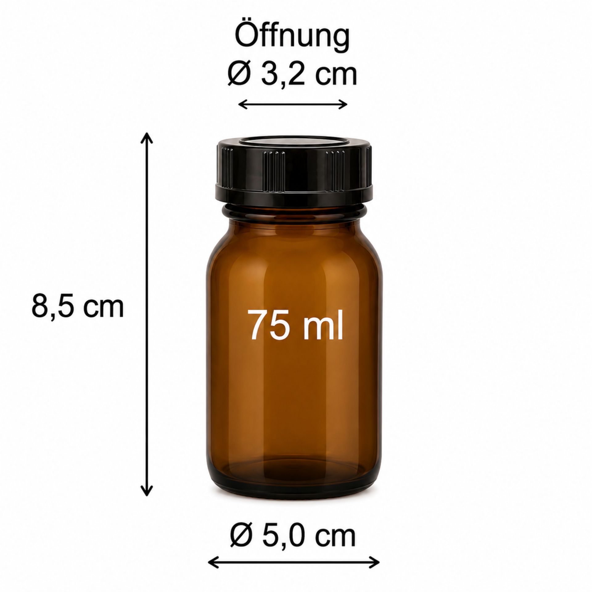 Braune Apothekerflasche 75 ml mit Weithals und Schraubdeckel - Produktbild für Flaschen, Gläser und Dosen Online-Shop