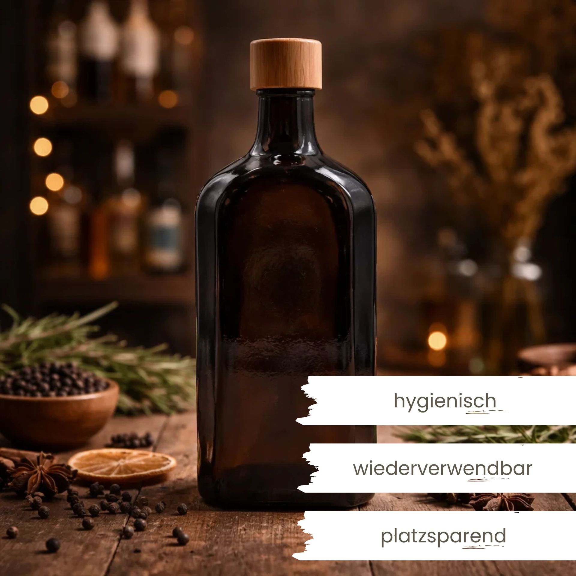 Apothekerflasche  500 ml Meplatflasche braun mit Schraubverschluss Aluminium mit Holzmantel