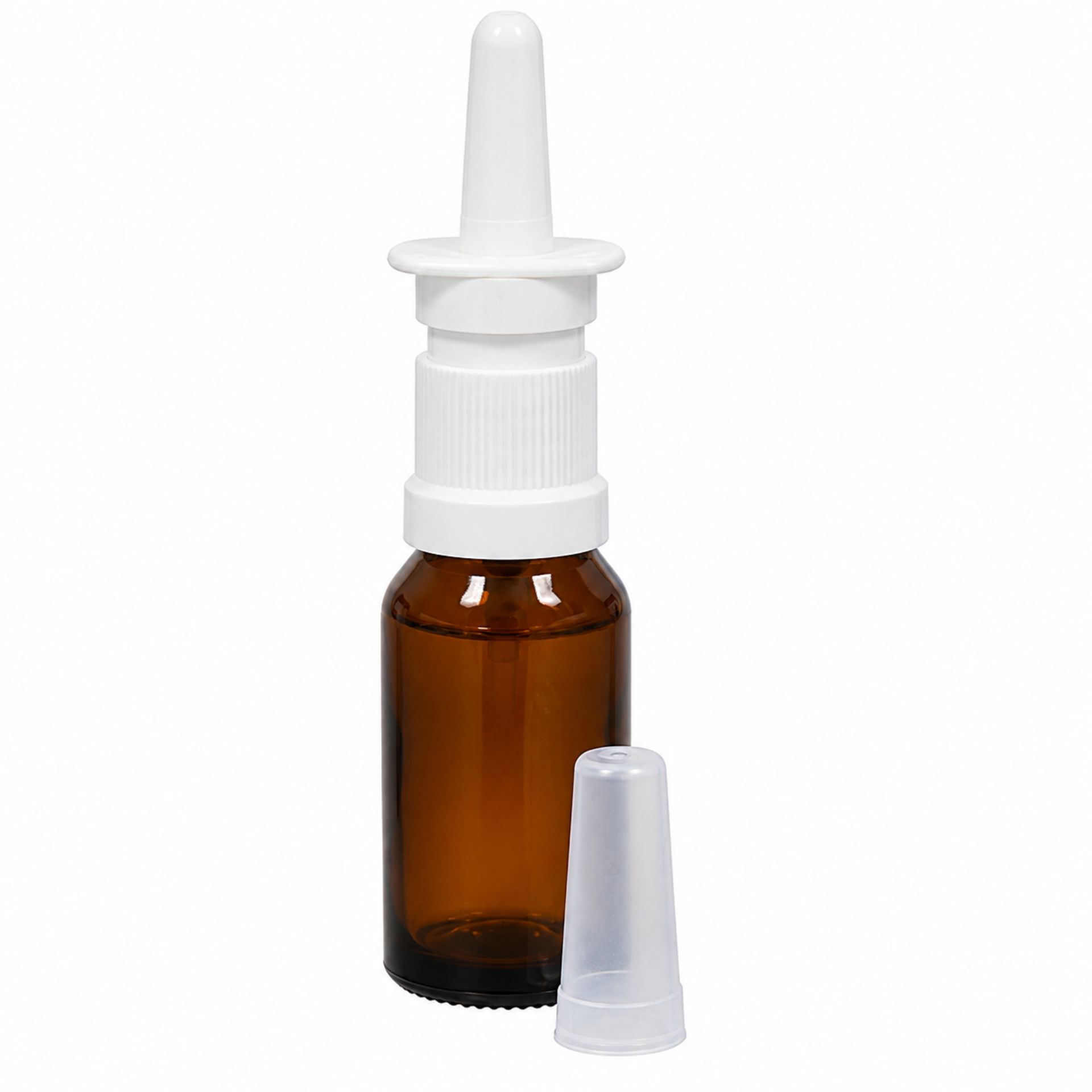 Braune 20 ml Sprühflasche für Nasenspray mit transparentem Verschluss, geeignet für hygienische und präzise Dosierung von Flüssigkeiten, ideal für medizinische Anwendungen und Aromatherapie.