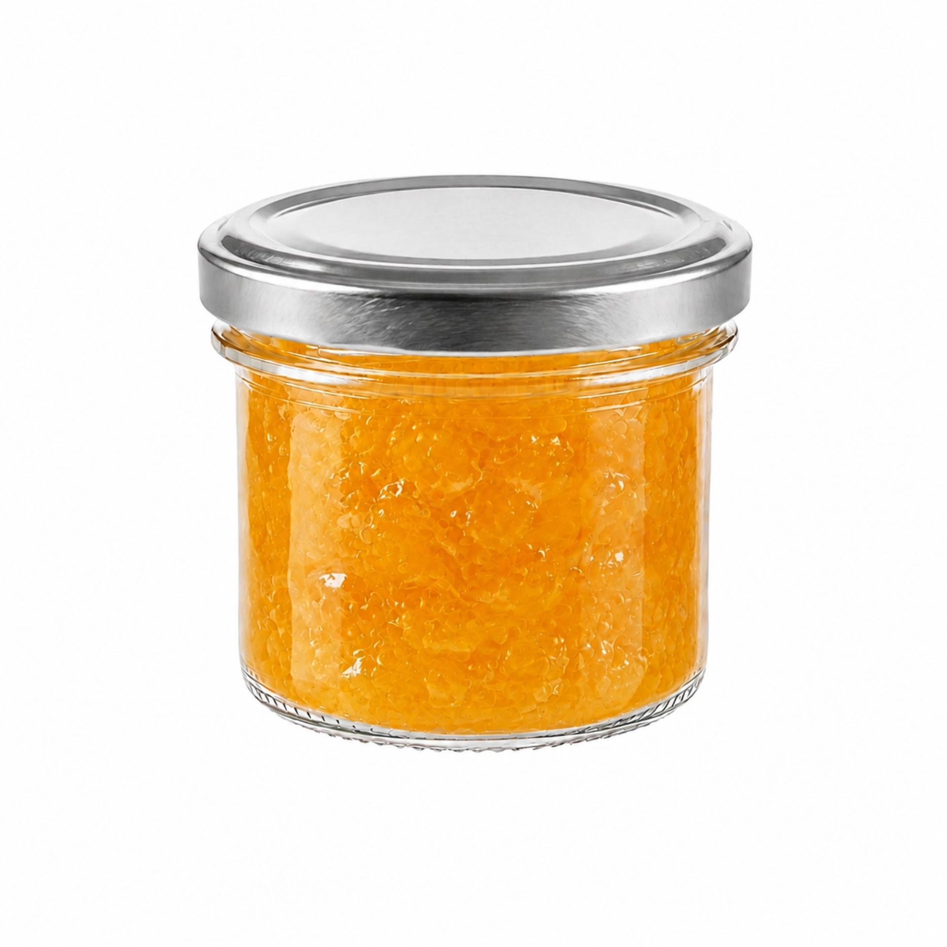 Sechs leere, transparente Einmachgläser aus Glas mit silberfarbenem Schraubdeckel, jeweils 125 ml Fassungsvermögen, in zwei Reihen nebeneinander auf weißem Hintergrund angeordnet.