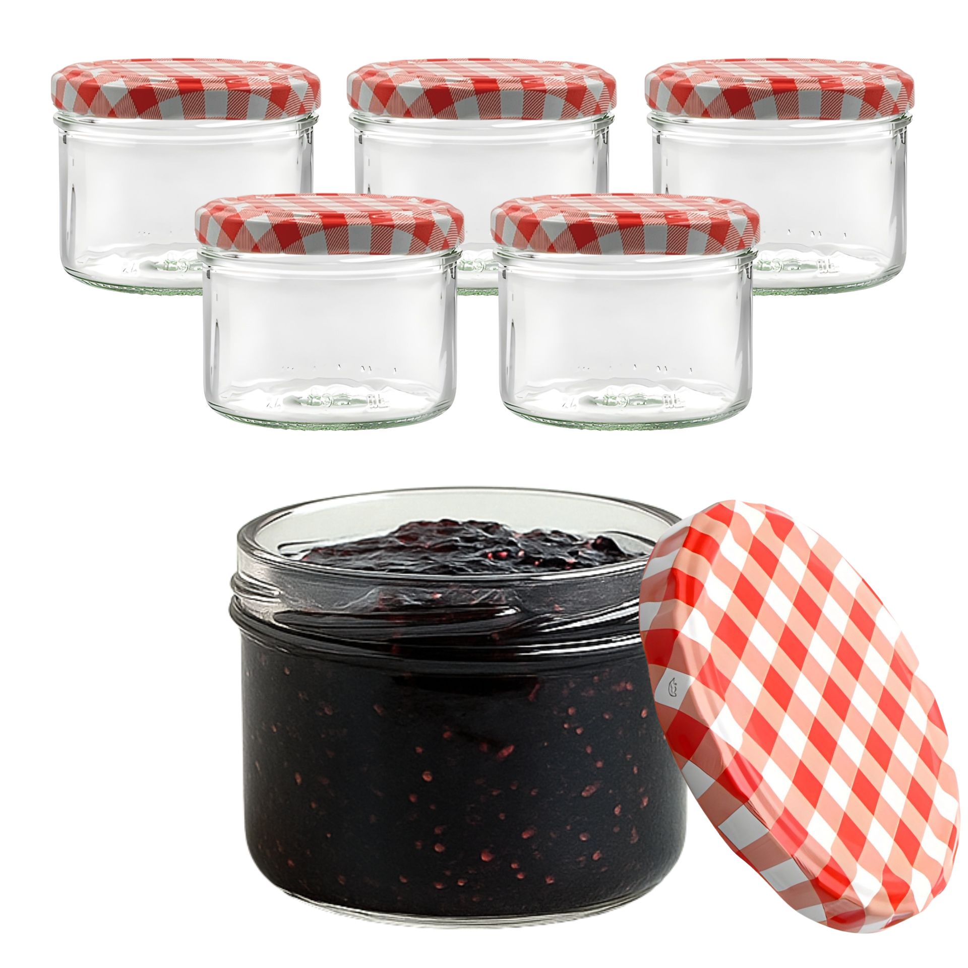 Sturzgläser 6x210 ml mit Schraubdeckel rot-weiss kariert