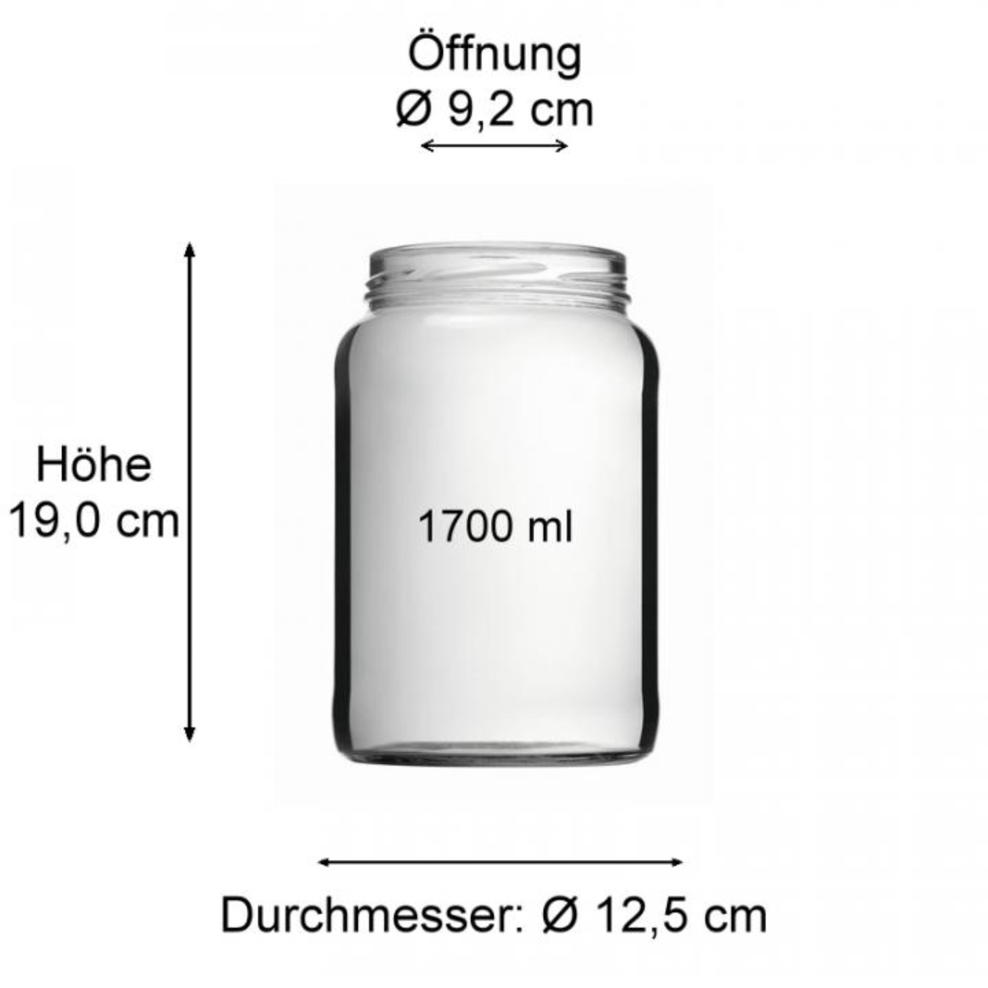 Großes Einmachglas 1700 ml Vorratsglas mit Deckel, ideal zum Aufbewahren von Lebensmitteln, in zylindrischer Form.