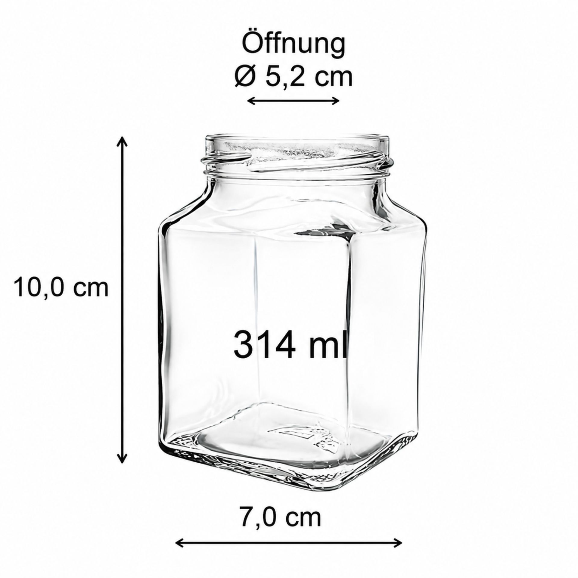 Einmachglas 314 ml, quadratisches Design mit Deckel - Ideal für Konservierung und Aufbewahrung von Lebensmitteln. Hochwertiges Glasgefäß mit stilvollem Look.
