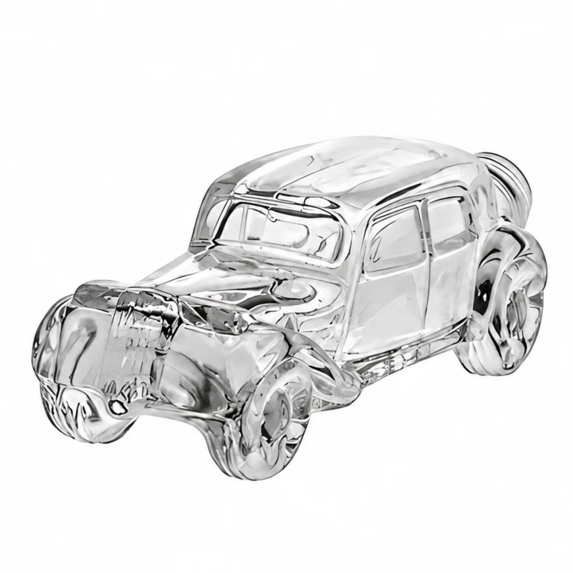 Klare 200-ml-Glasflasche im Oldtimer-Stil mit silberfarbenem Schraubdeckel, stehend auf weißem Hintergrund.