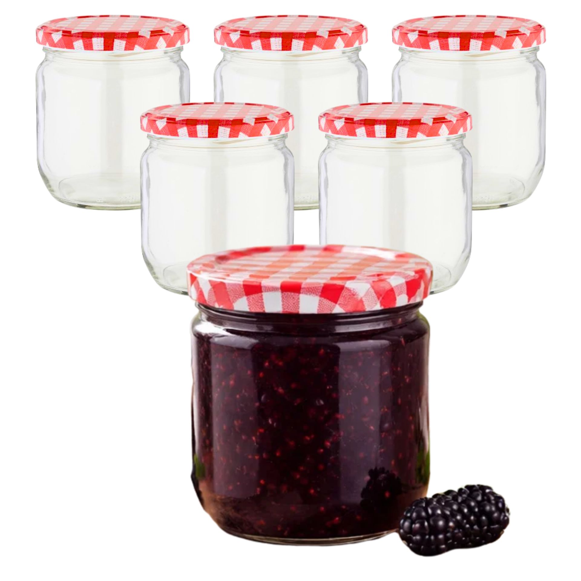 Einmachgläser 6x425 ml mit Schraubdeckel rot-weiss kariert