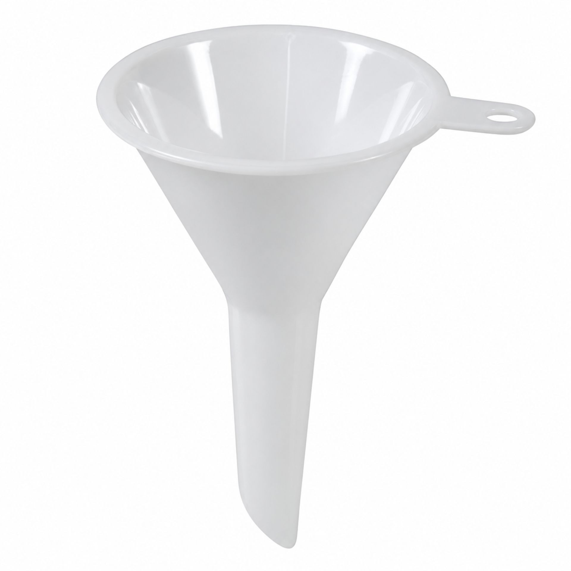 Trichter aus weißem Kunststoff mit einem Durchmesser von 5 cm, ideal als Einfülltrichter für Flaschen, Gläser und Dosen.
