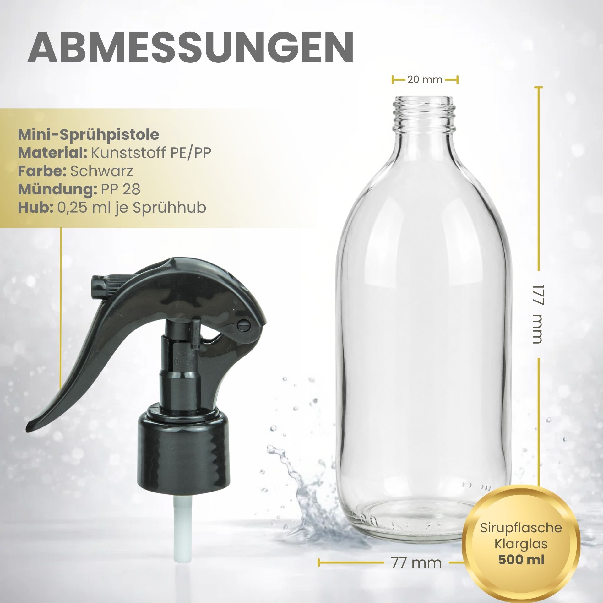 Sprühflasche  500 ml Glas mit Trigger