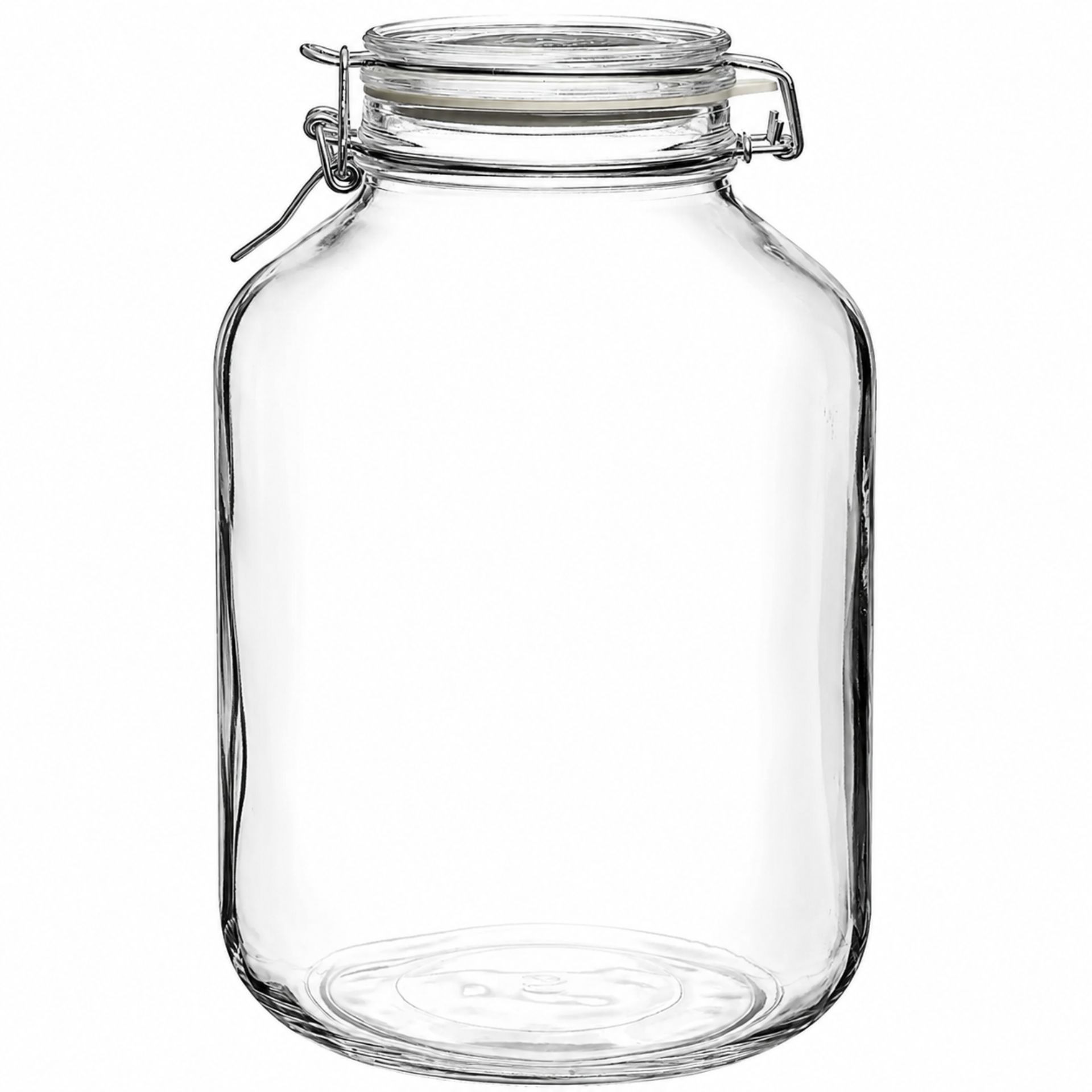 Rundes Bormioli Bügelverschlussglas 5000 ml mit Drahtbügelverschluss, ideal zur sicheren Aufbewahrung von Lebensmitteln.