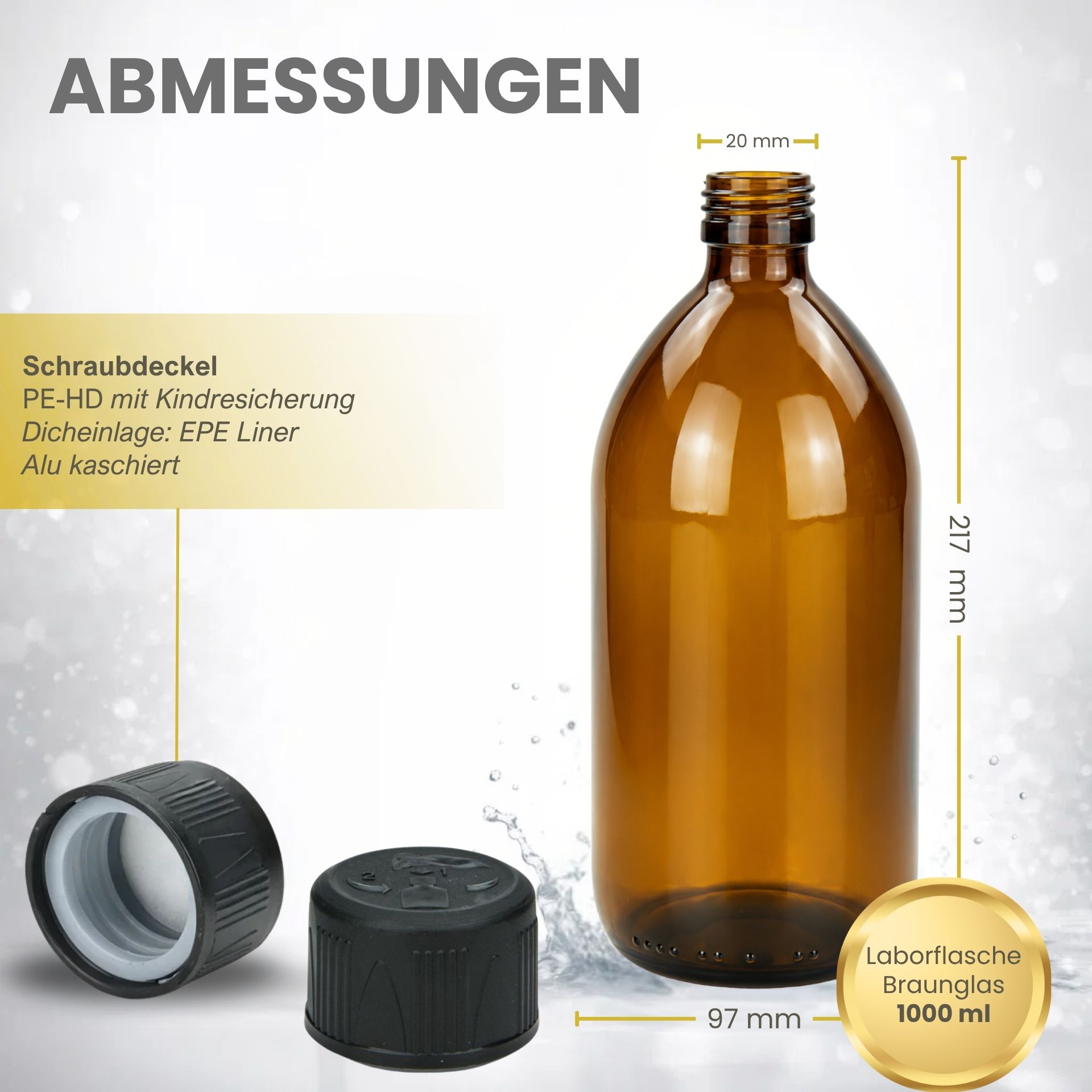 Apothekerflasche 1000 ml Glas Schraubdeckel (Kisi)