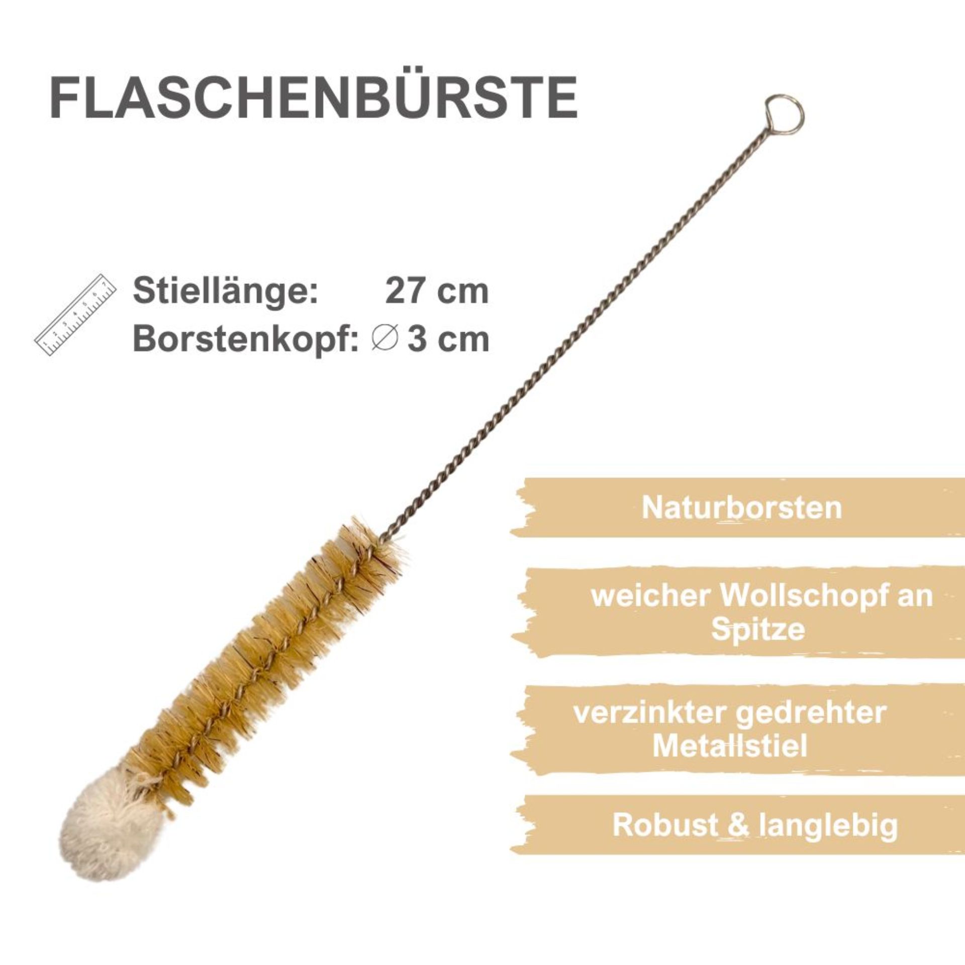 Flaschenbürste mit Naturborsten 27 cm / 3 cm Flaschenbürste mit Naturborsten 27 cm / 3 cm
