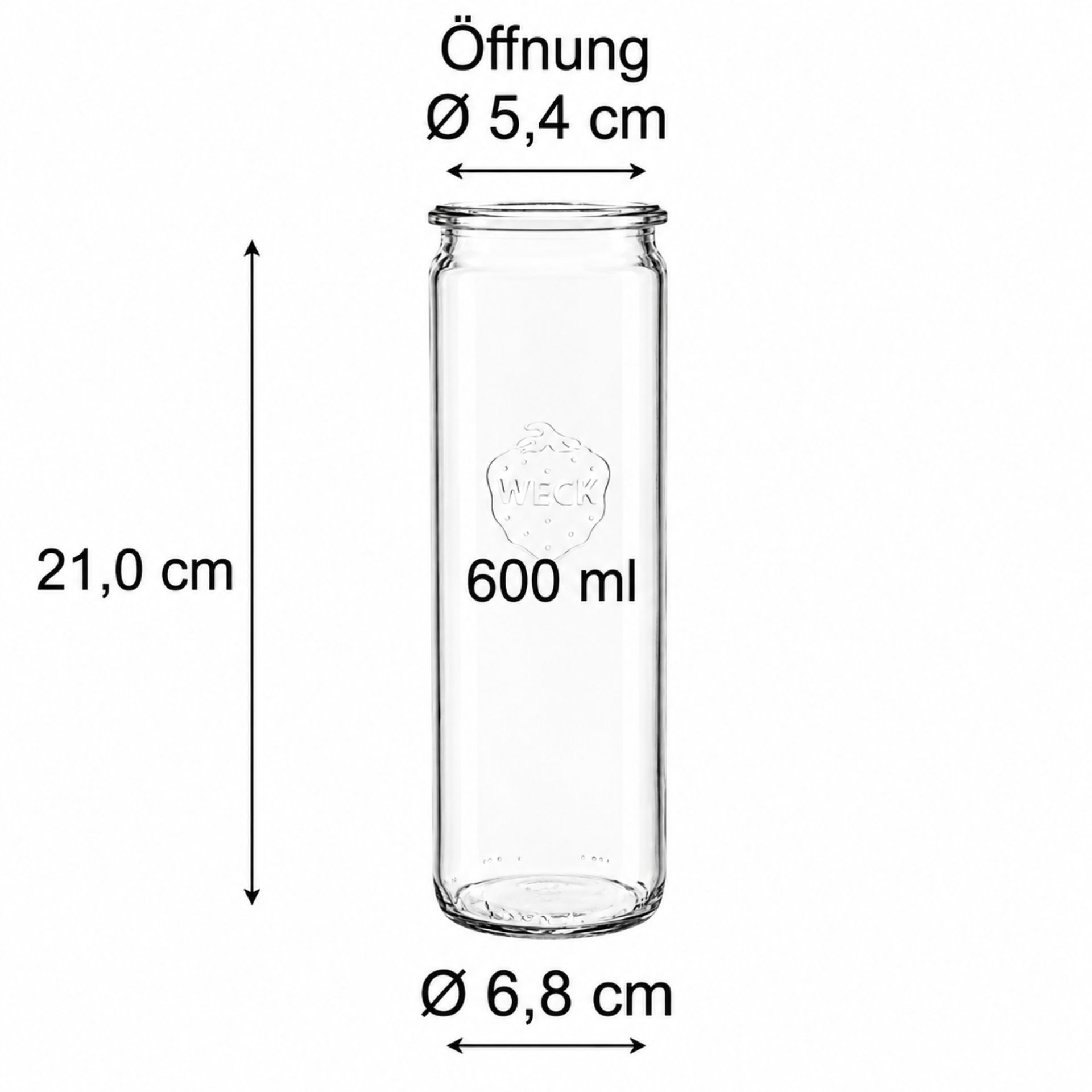 Weckglas Zylinderglas 600 ml - Hochwertiges Einmachglas mit luftdichtem Verschluss, ideal für das Konservieren von Lebensmitteln, Marmeladen oder als stilvolle Aufbewahrung.