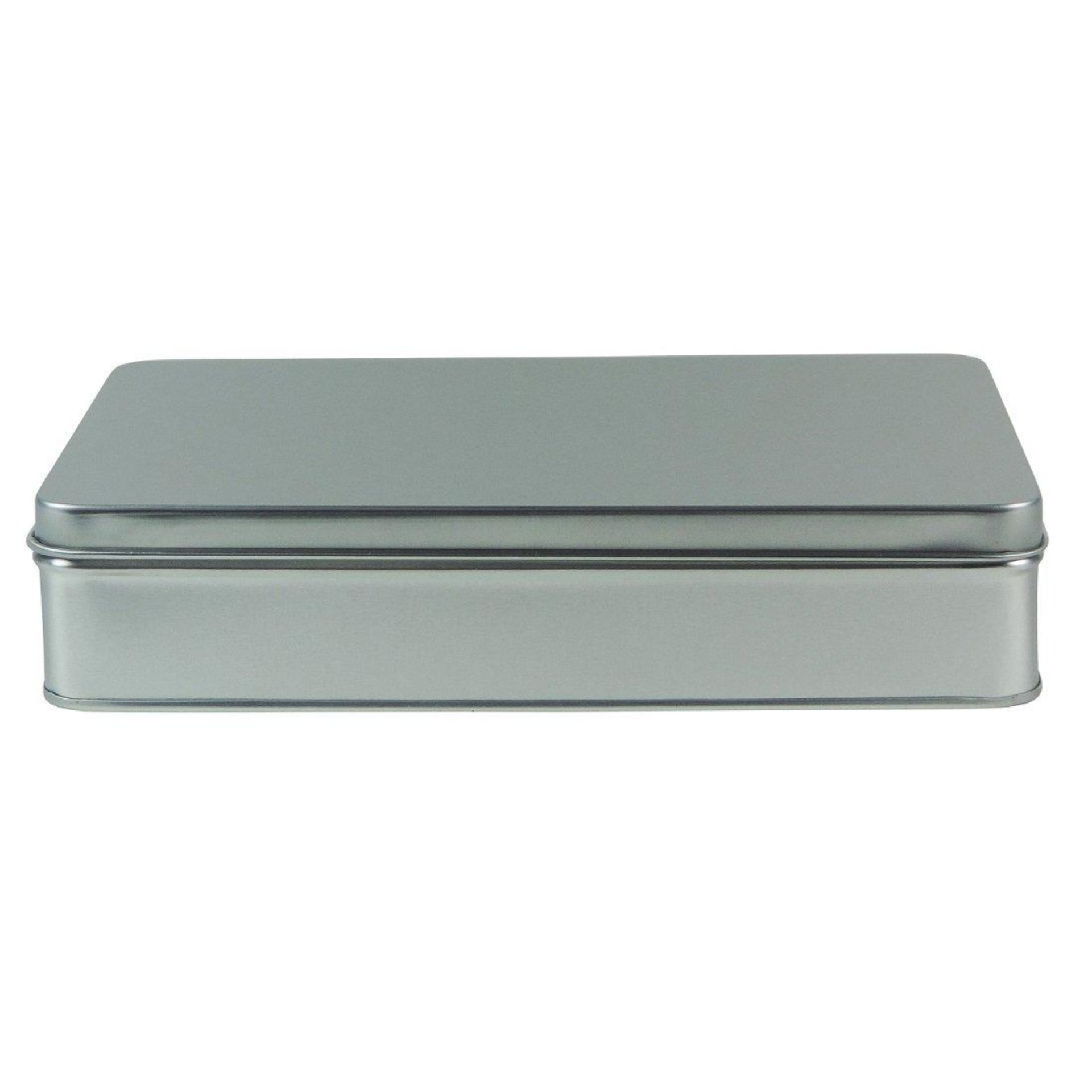 Metall-Vorratsdose rechteckig 20 x 13 x 4,5 cm mit glatter Oberfläche ideal für Lebensmittelaufbewahrung, dekorative Metalldose in Silberoptik.