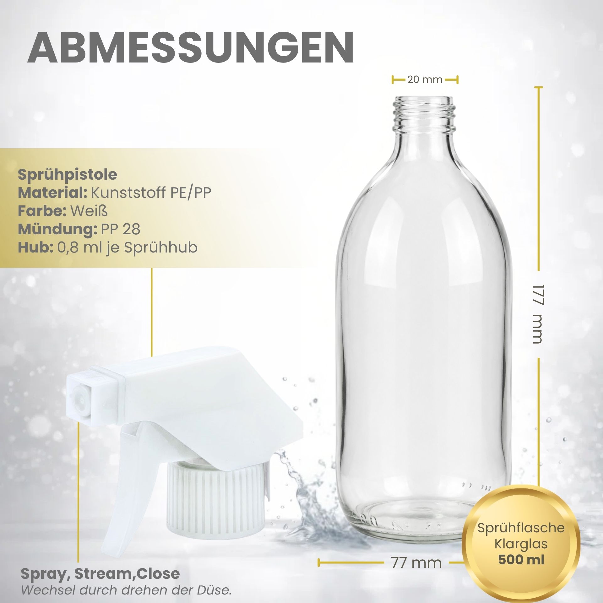 Sprühflasche  500 ml Glas mit Trigger