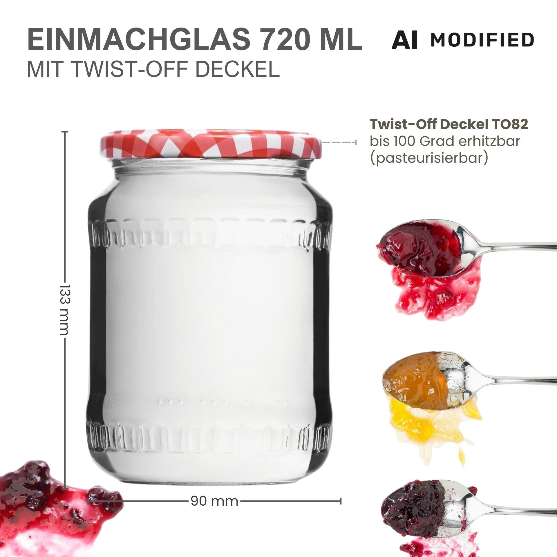 Einmachgläser 6x720 ml mit Schraubdeckel rot-weiss kariert