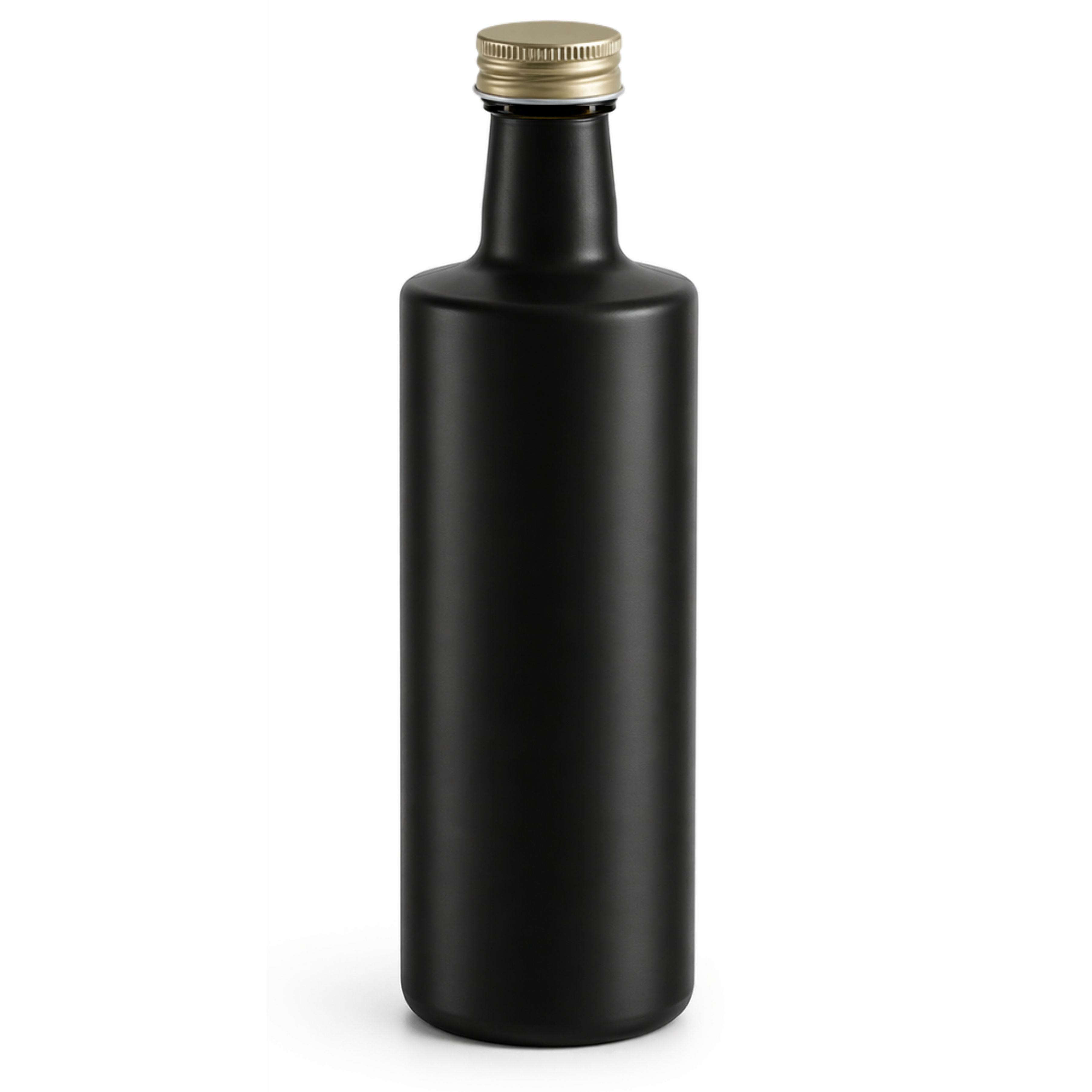 Glasflasche 500 ml rund schwarz Ölflasche Deckel Gold