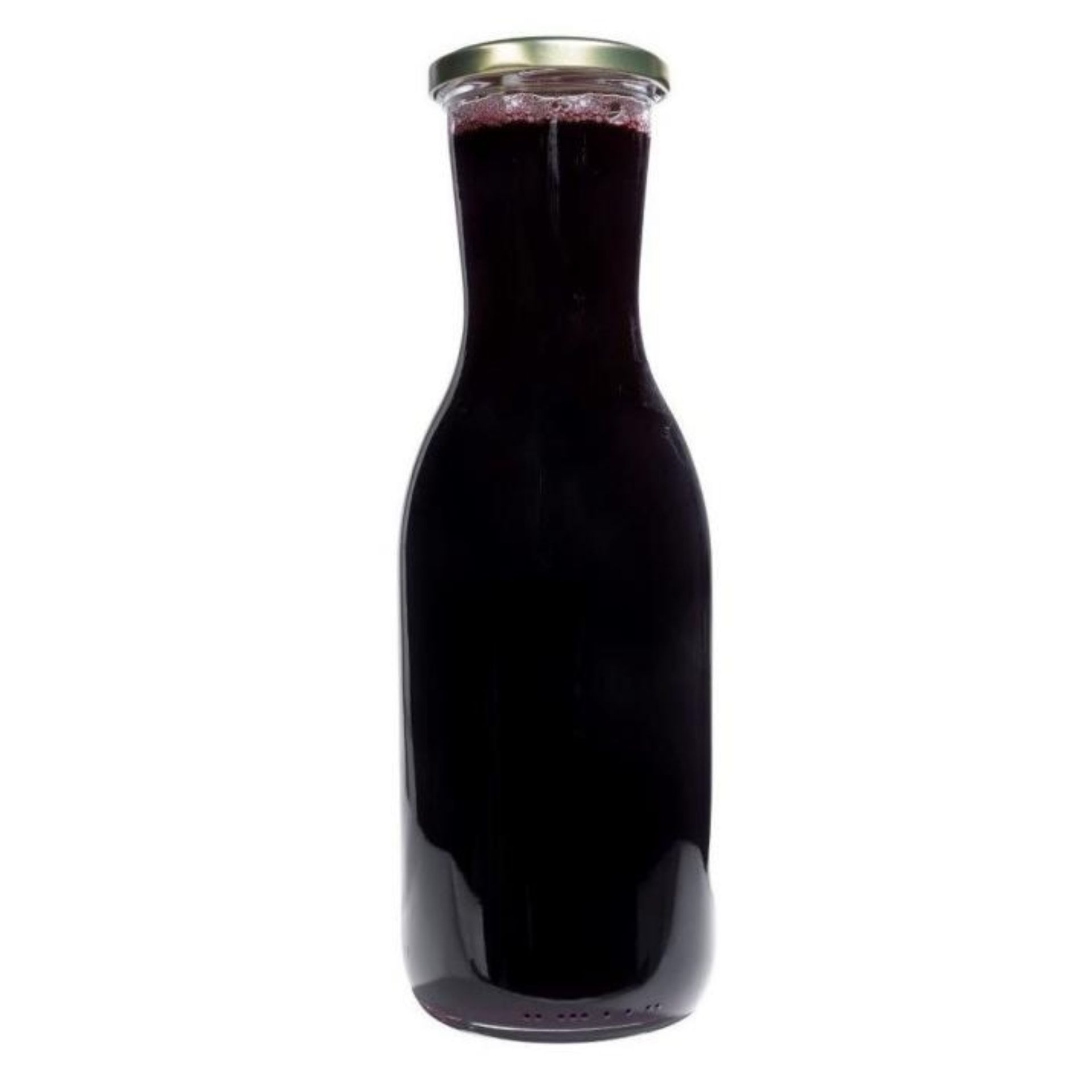 1-Liter-Braunglasflasche mit Schraubverschluss für Flüssigkeiten, ideal zum Lagern und Abfüllen von Getränken und anderen Flüssigkeiten, auf weißem Hintergrund dargestellt.