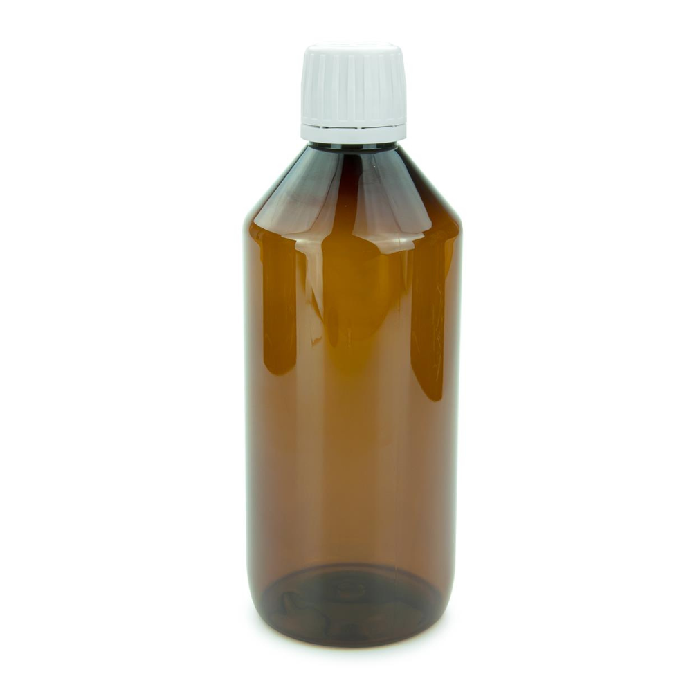 PET Flasche  500 ml braun Laborflasche mit Ausgießer weiß