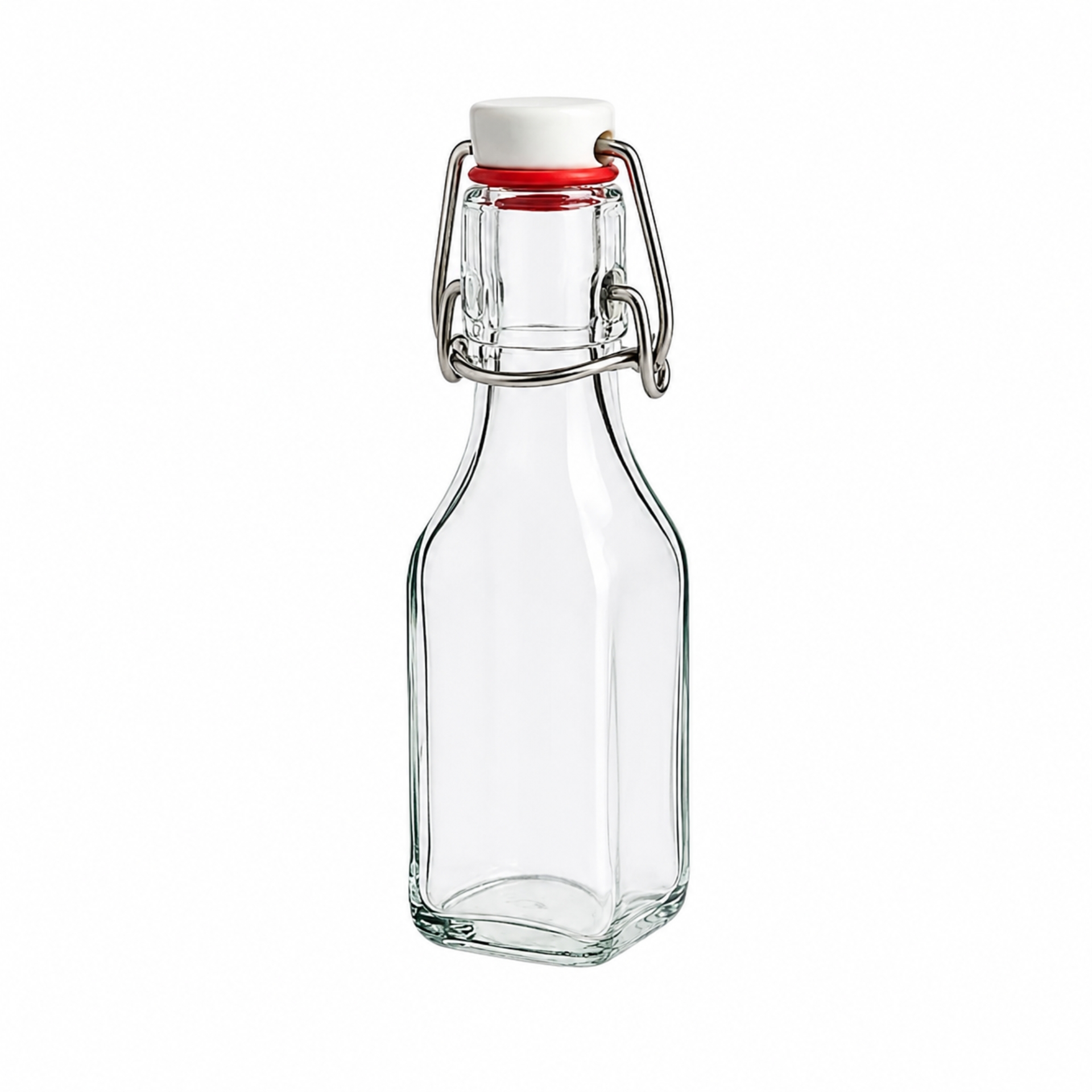 Glasflasche 250 ml eckig mit Bügelverschluss Kunststoff