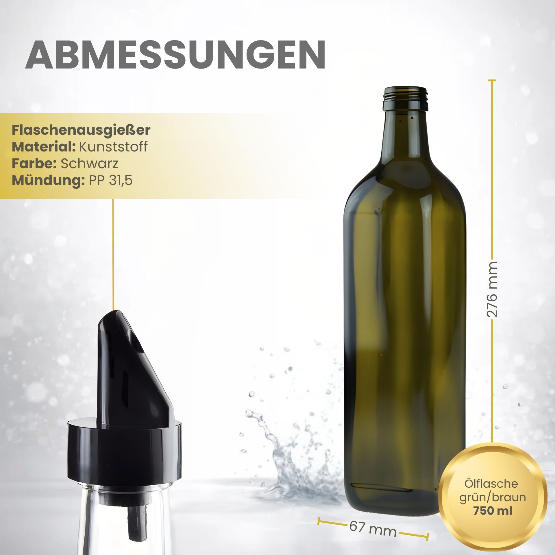 Glasflasche  750 ml eckig Marasca Antik Ölflasche mit Ausgießer
