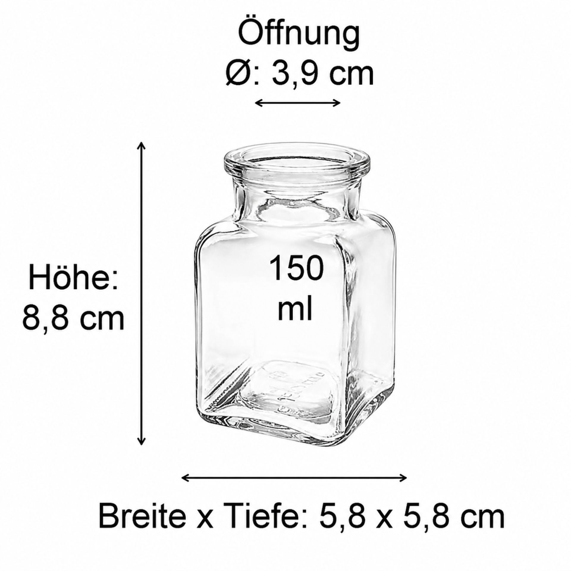 Stopfenglas  150 ml eckig mit Glasstopfen