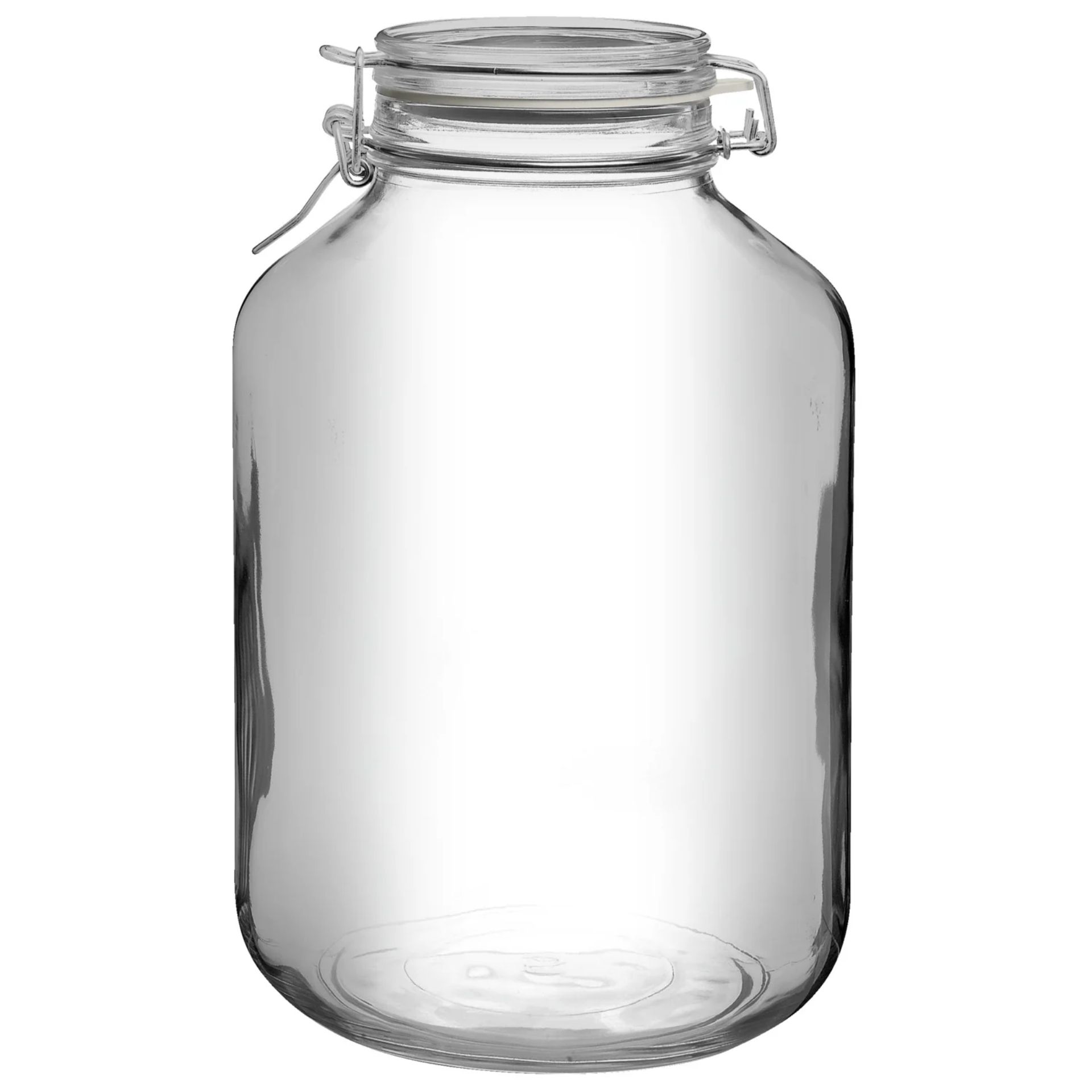 Rundes Bormioli Bügelverschlussglas 5000 ml mit Drahtbügelverschluss, ideal zur sicheren Aufbewahrung von Lebensmitteln.