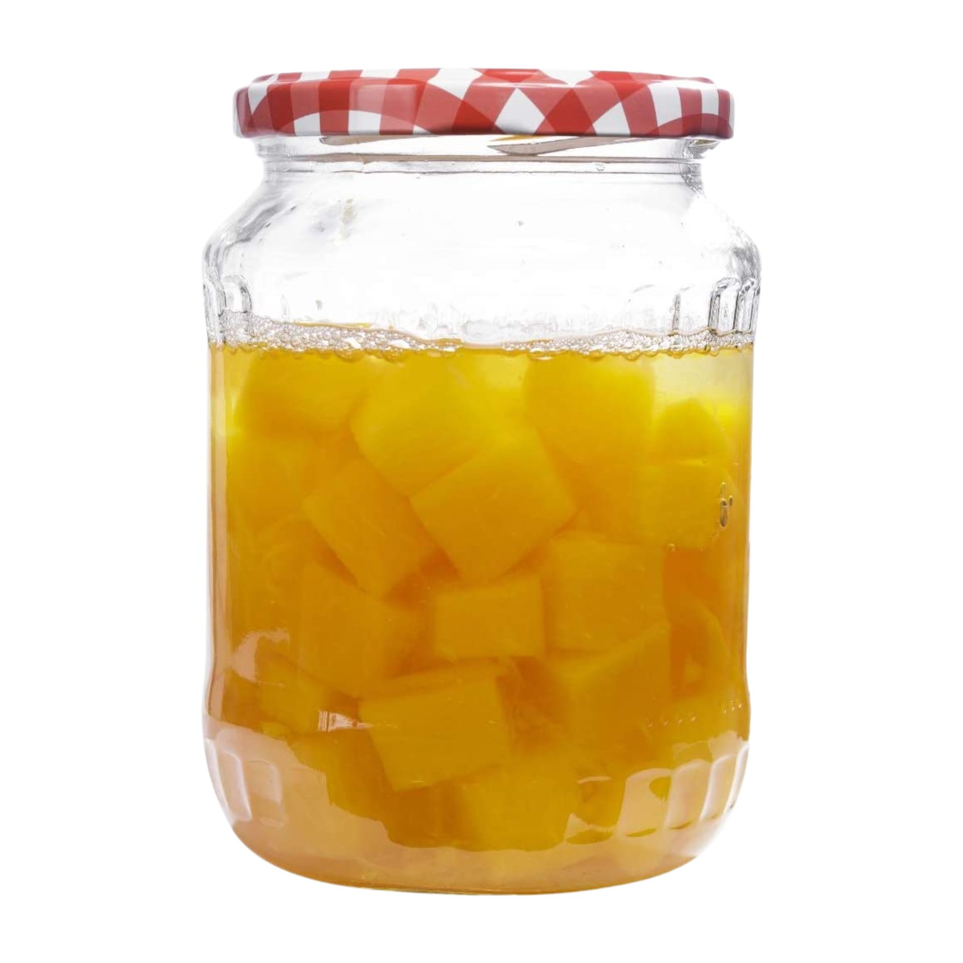 Ein transparentes Einmachglas aus Glas mit Schraubverschluss, leer und aufrecht stehend vor neutralem Hintergrund.