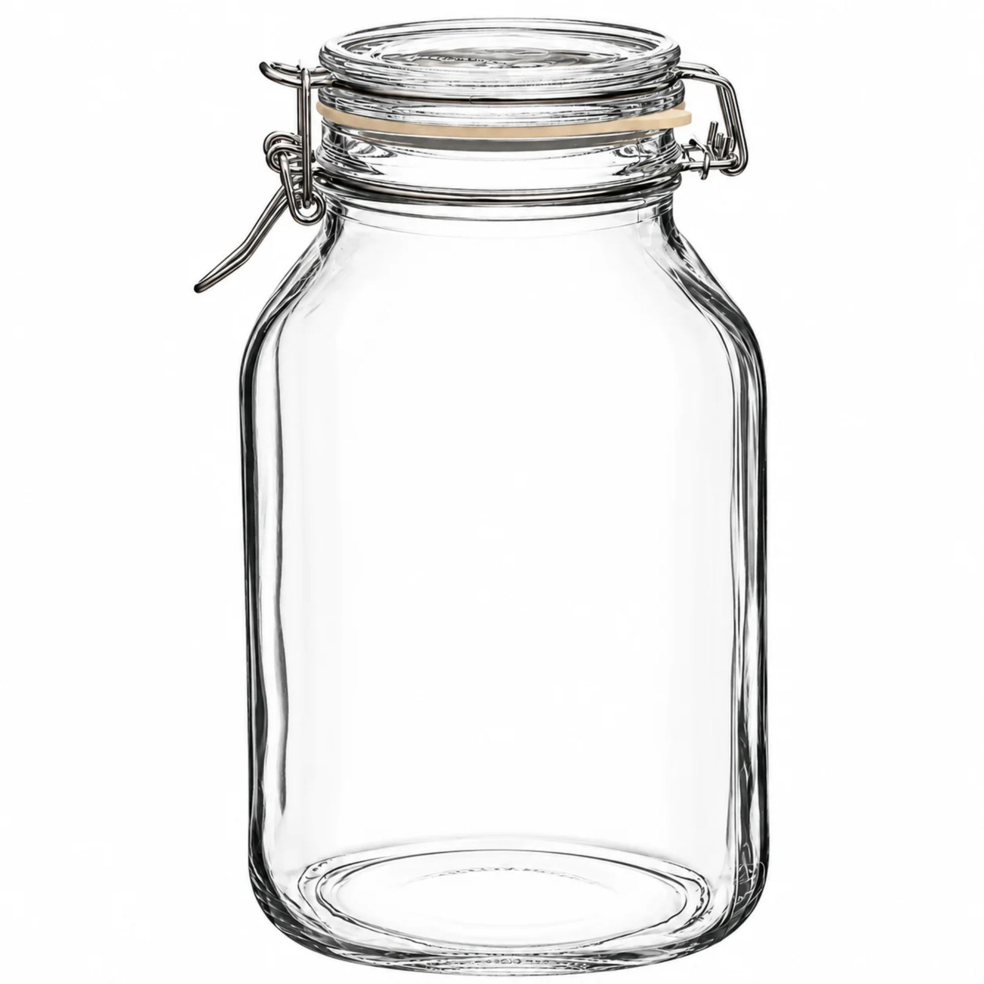 Bormioli Bügelverschlussglas 3000 ml eckig mit Drahtbügel, ideal für die Aufbewahrung von Lebensmitteln und Einmachen, hochwertiges transparentes Glas mit robustem Bügelverschluss für luftdichte Versiegelung.