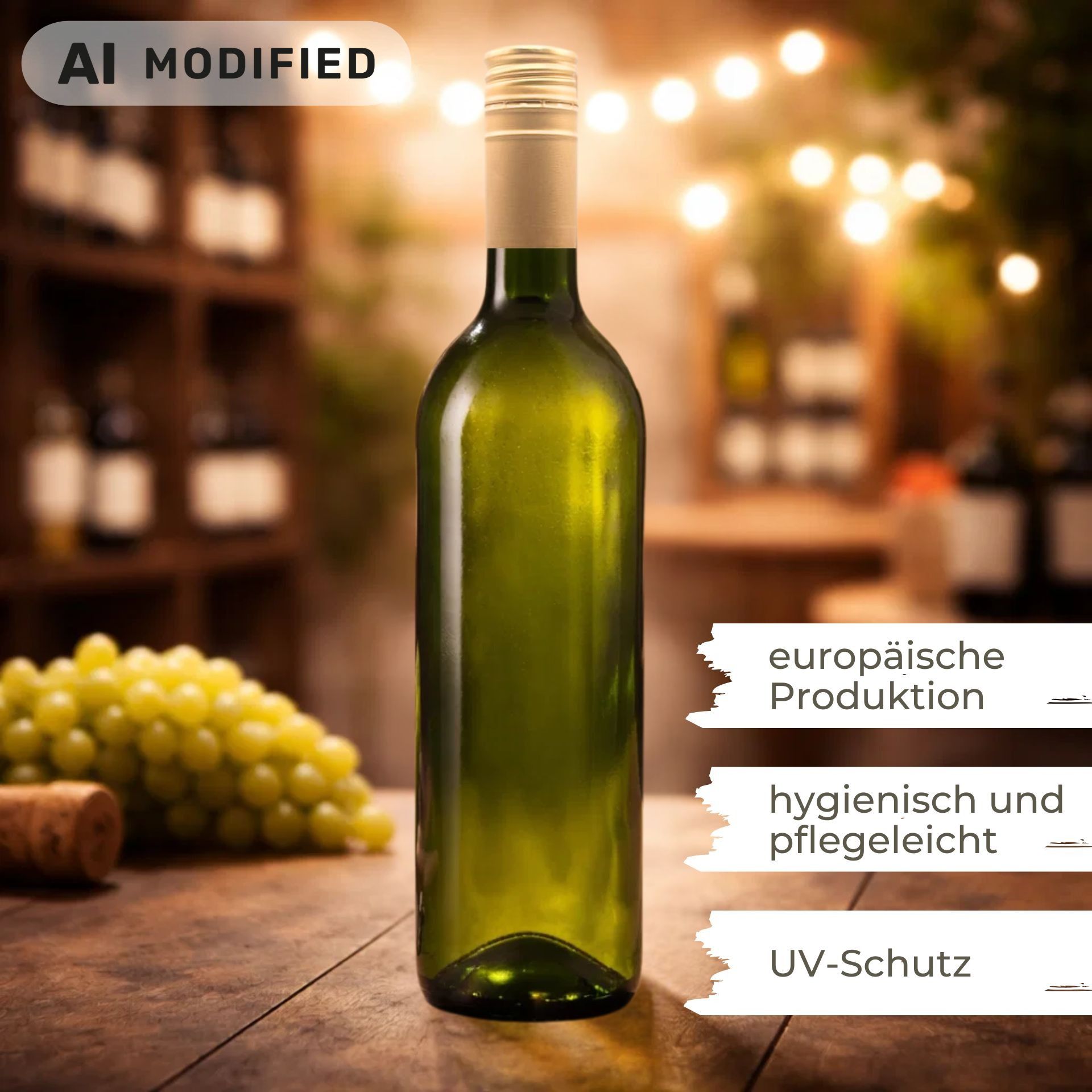 Weinflaschen grün Set 6x750 ml mit Deckel Gold