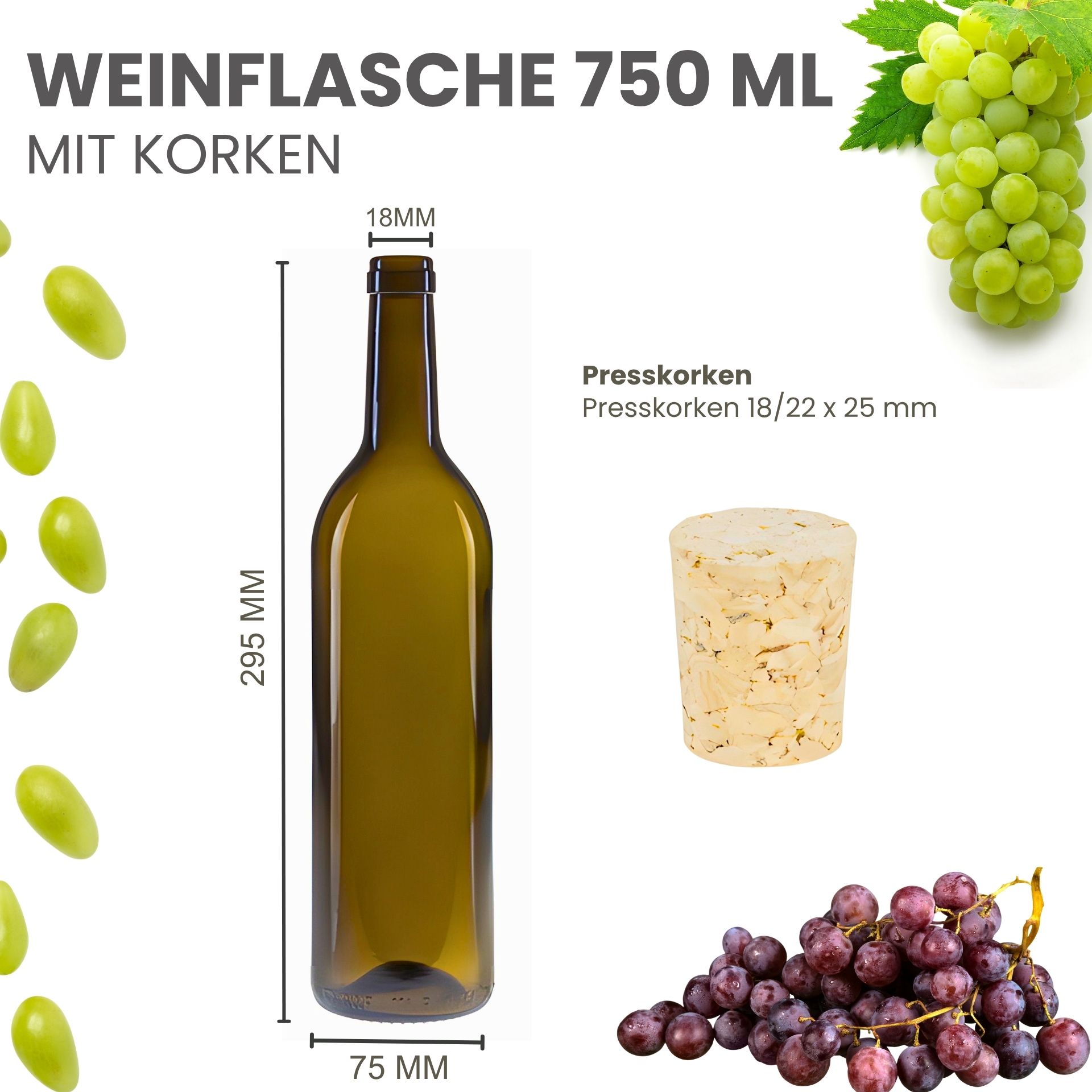 Glasflasche Weinflasche klassik antik braun 750 ml