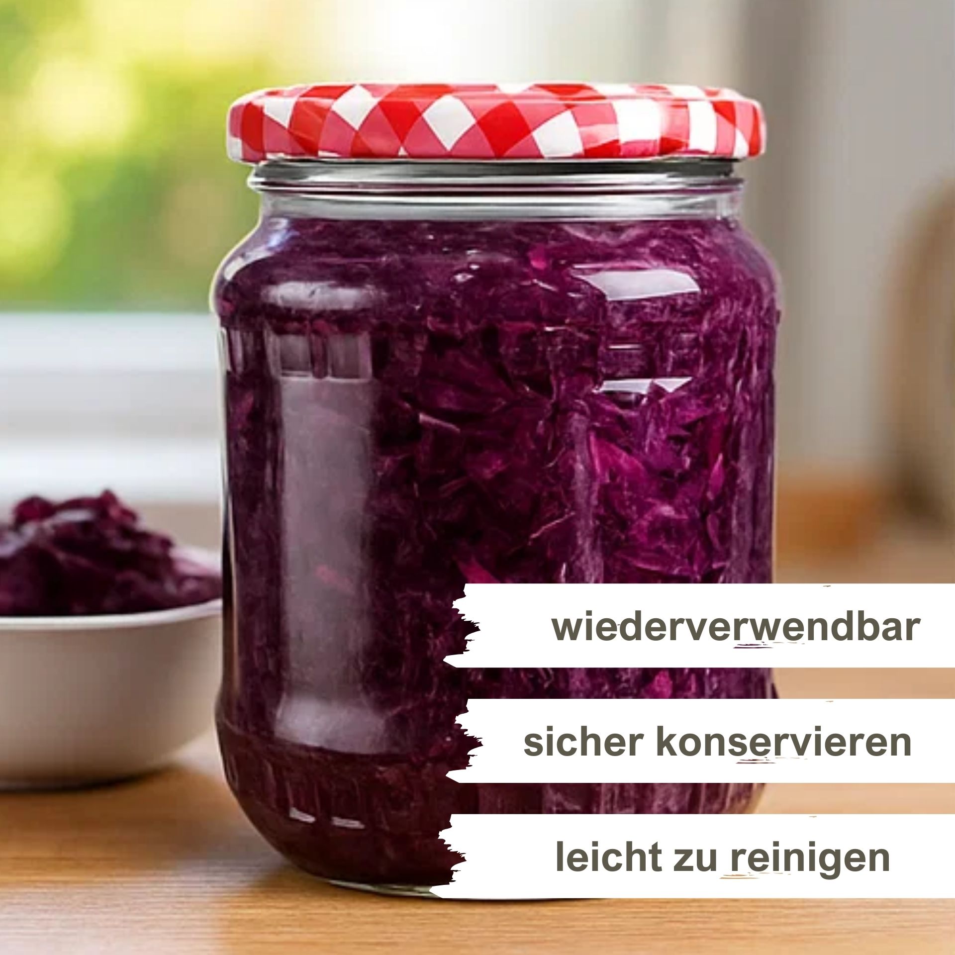 Einmachgläser 6x720 ml mit Schraubdeckel rot-weiss kariert