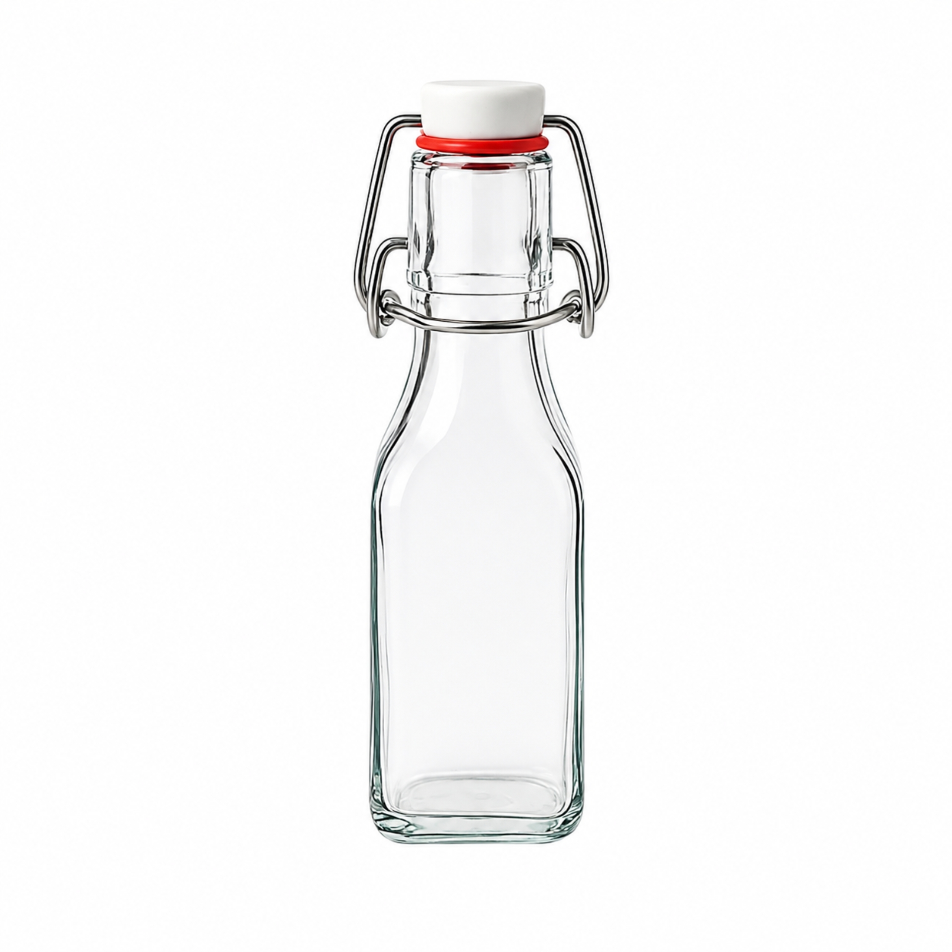 Glasflasche 250 ml eckig mit Bügelverschluss Kunststoff