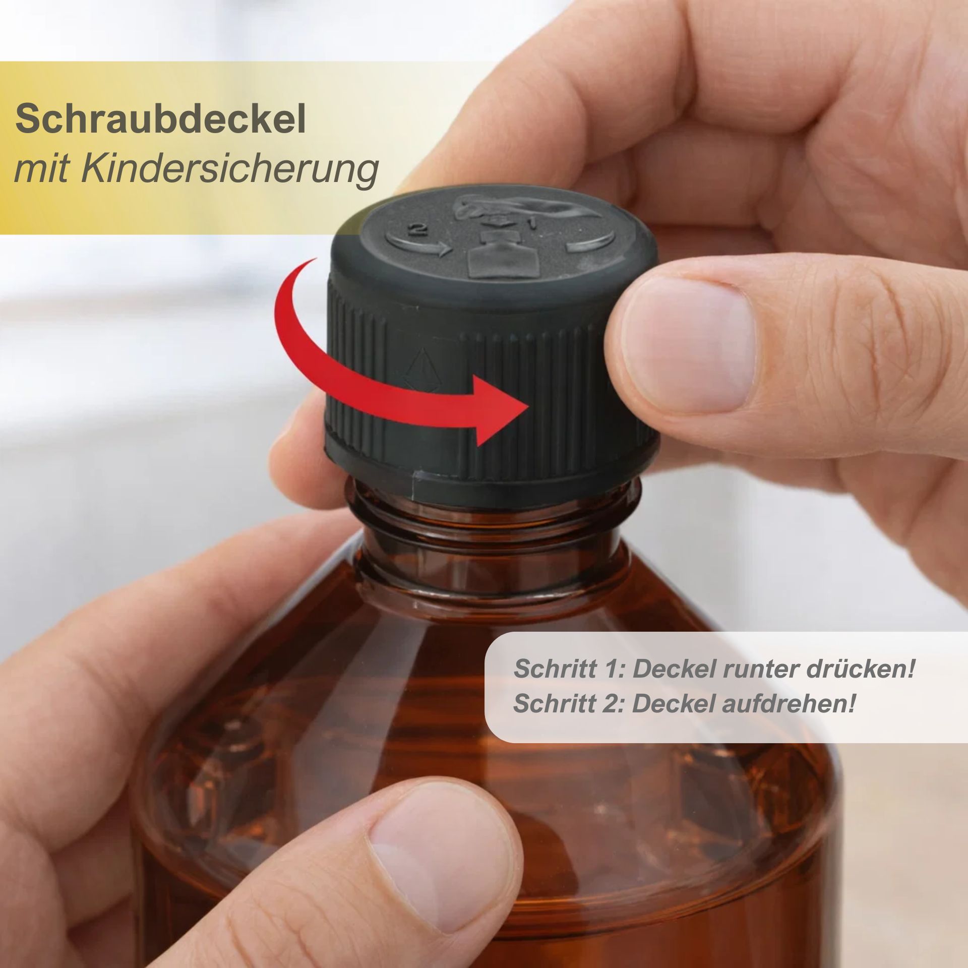 Laborflasche  500 ml braun PET Kunststoff (Kindersicherung)