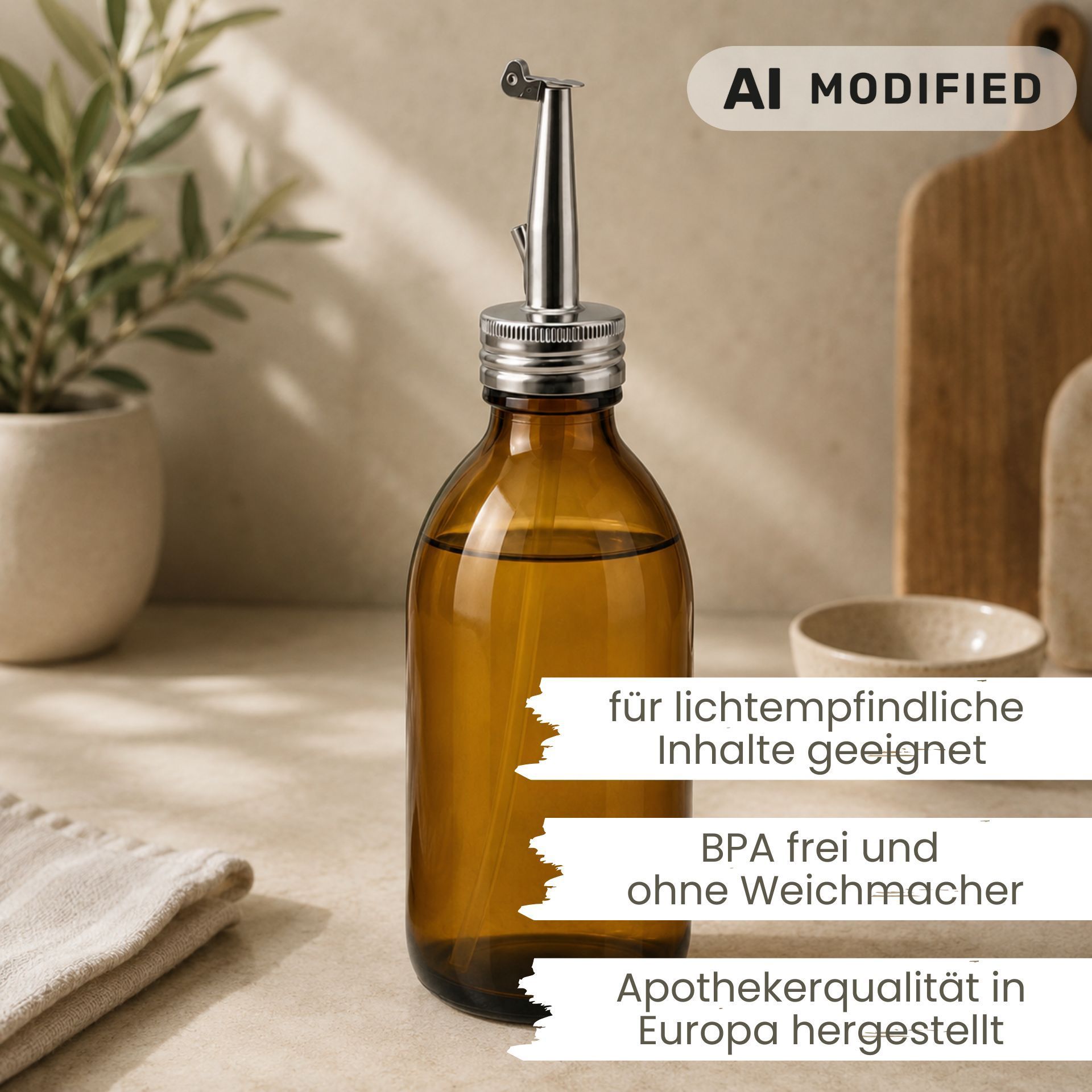 Apothekerflasche  250 ml Glas Edelstahl-Ausgießer